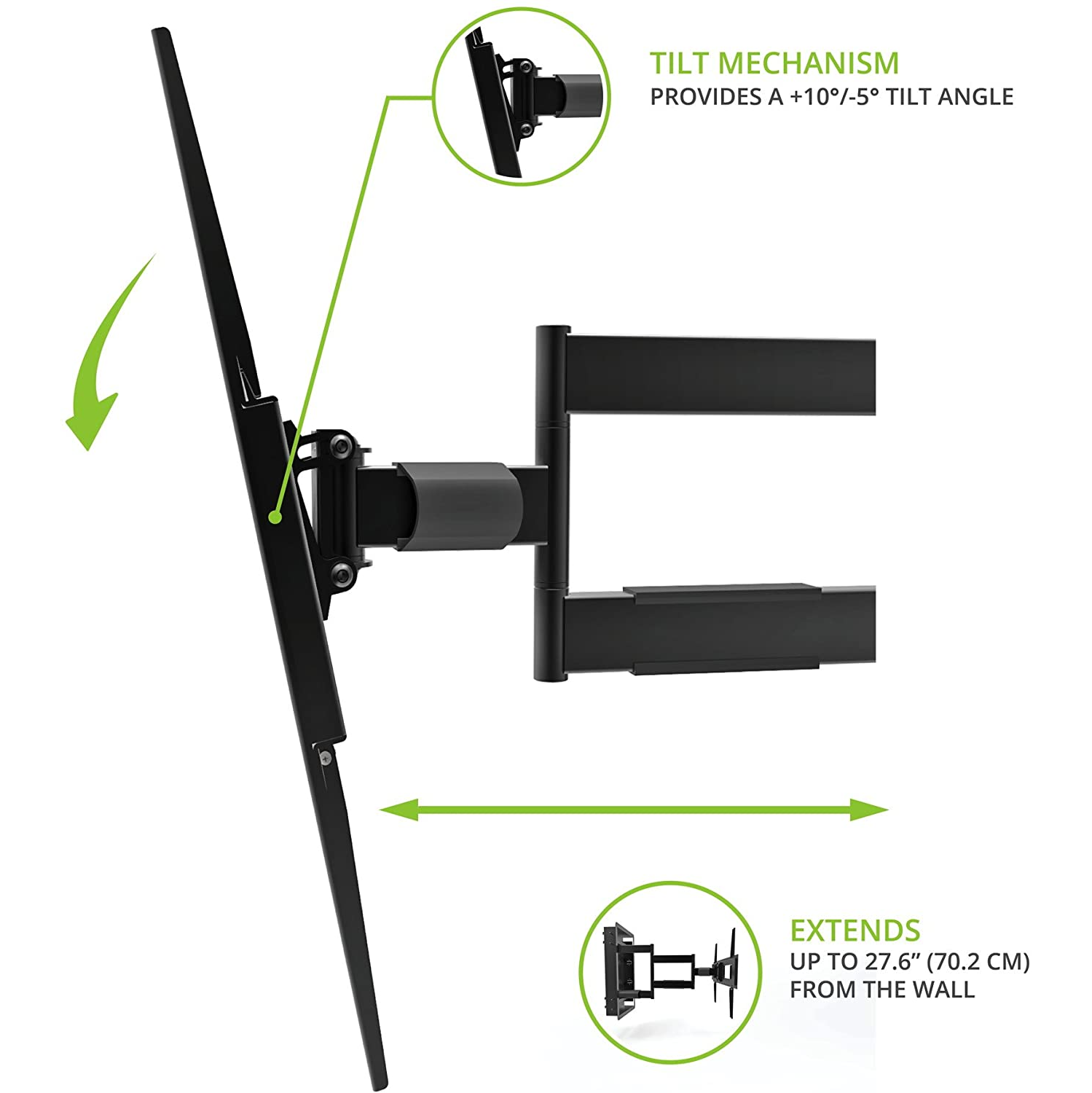 Kanto R500 Recessed In-Wall Low Profile Full Motion TV Mount for 46" - 80" TVs - Extends 27.6"