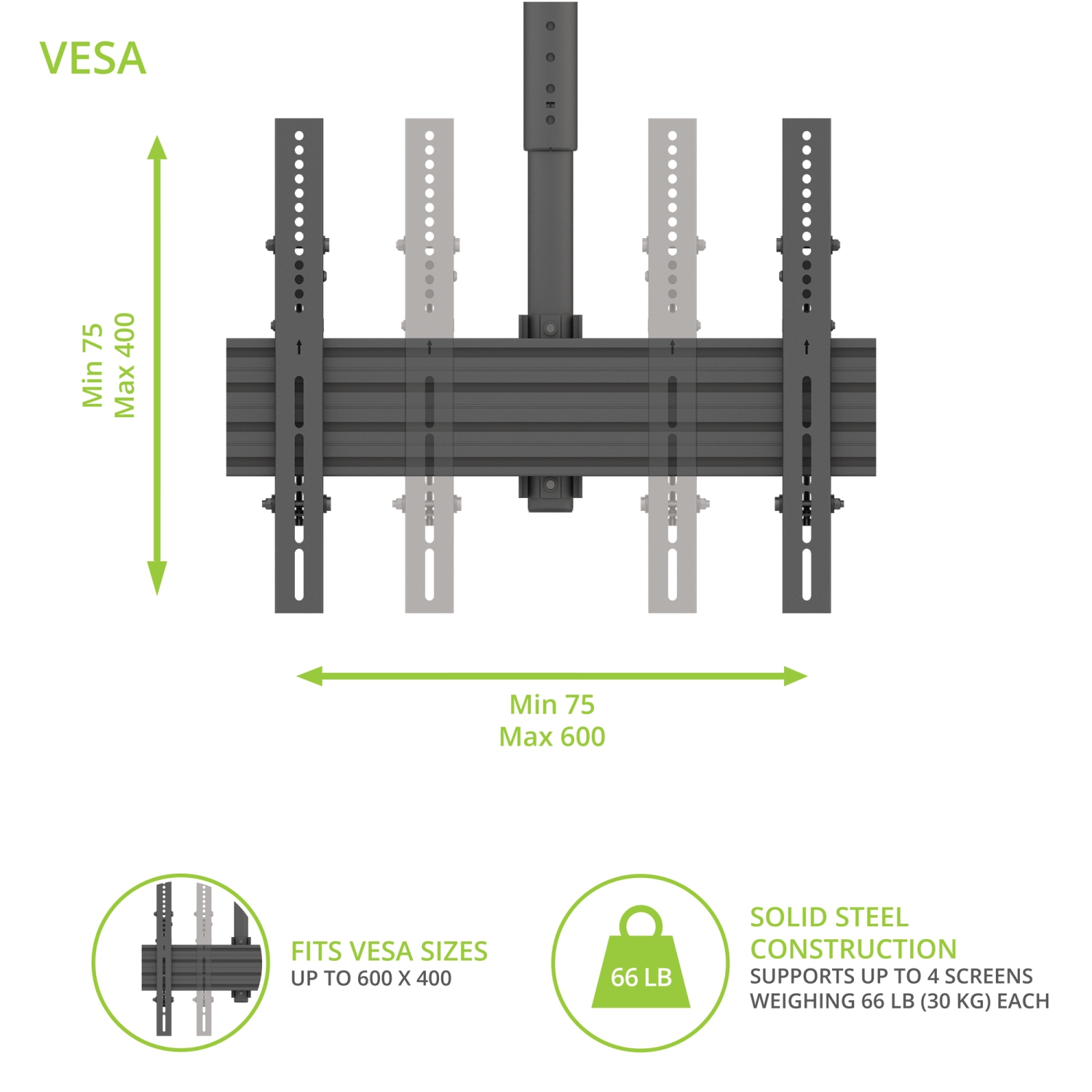 Kanto MBC411T Digital Signage Ceiling Mount System with Tilting Arms for 40" - 60" TVs