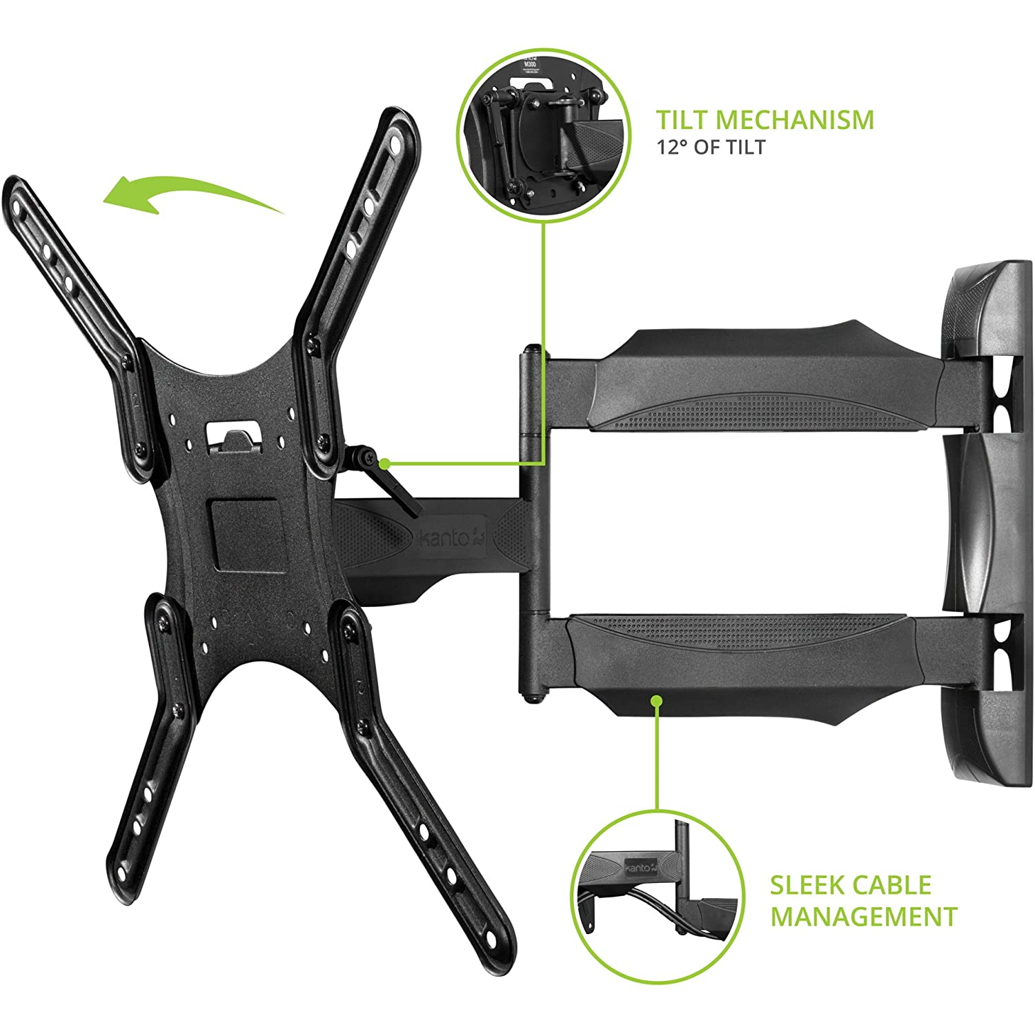 Kanto M300 Full Motion TV Wall Mount for 26" - 55" TVs - Black