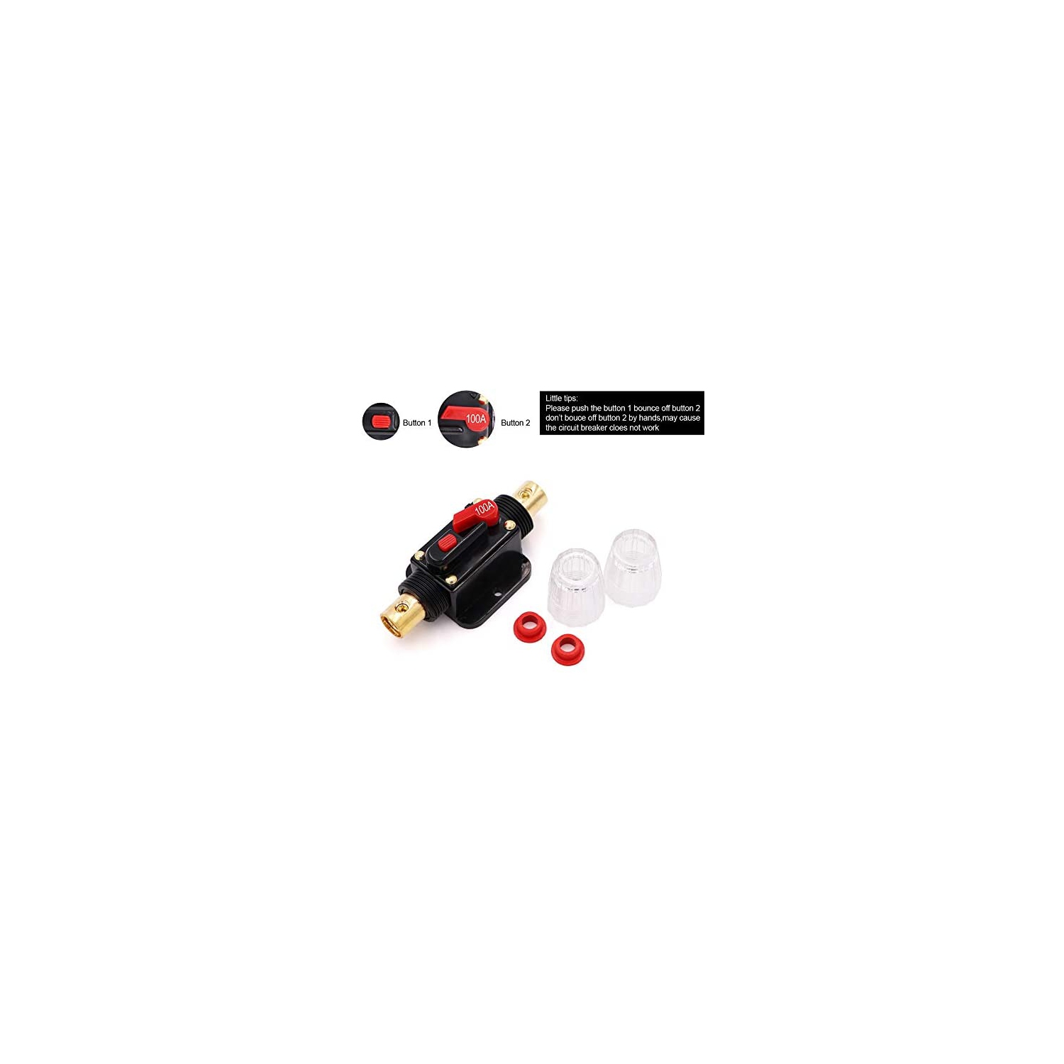 2 Pack Inline 100amp Circuit Breaker with Manual Reset Fuse Holder for Car Audio Marine Boat Stereo with Wire Lugs and Heat Shrink Tube