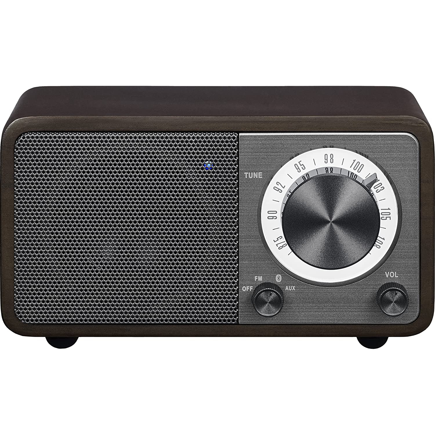 Sangean WR-7DK Cabinet Mini Bluetooth Speaker with FM Radio Tuner and Aux-in Dark Cherry/Wood