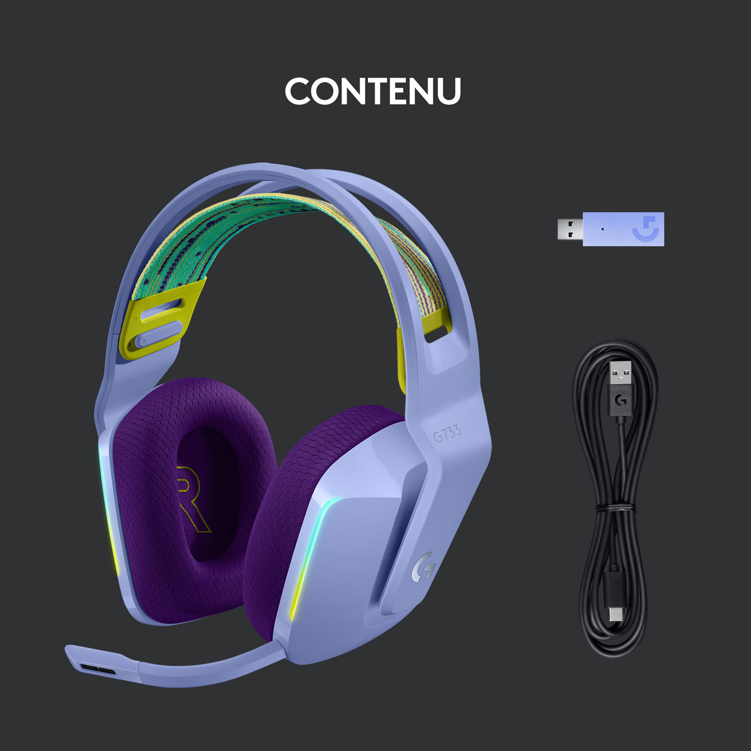 Casque de jeu sans fil RVB LIGHTSPEED G733 de Logitech - Lilas