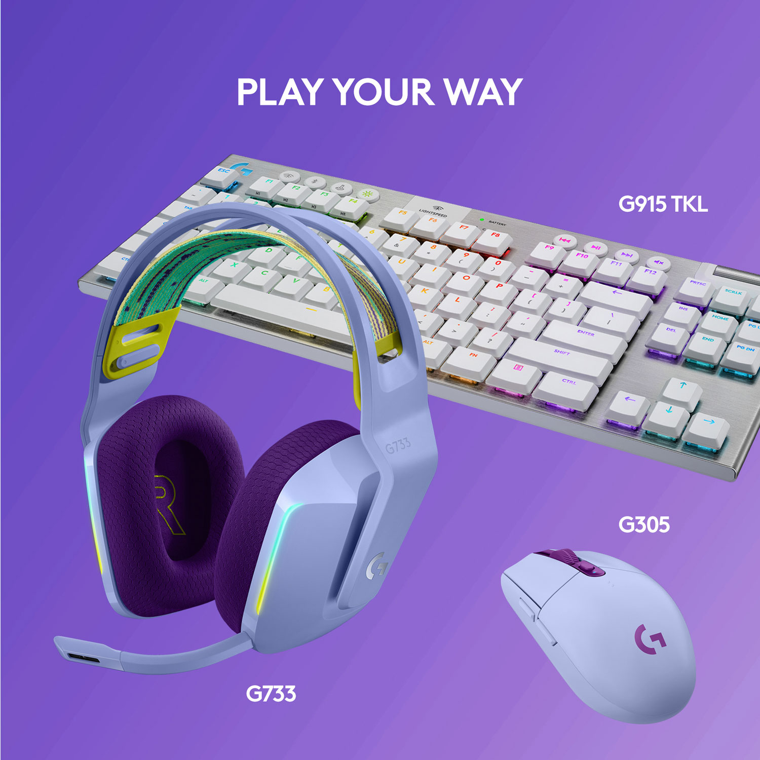 Casque de jeu sans fil RVB LIGHTSPEED G733 de Logitech - Lilas
