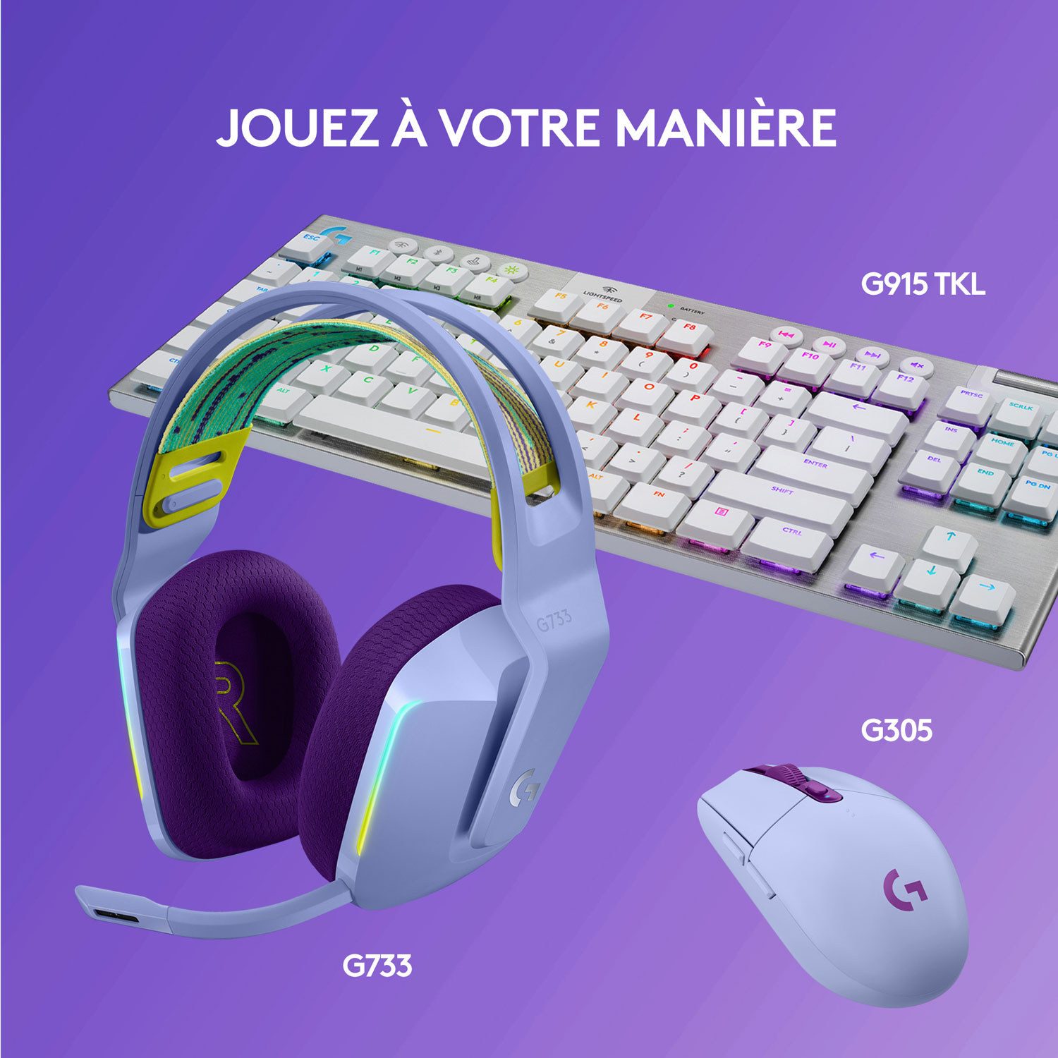 Casque de jeu sans fil RVB LIGHTSPEED G733 de Logitech - Lilas