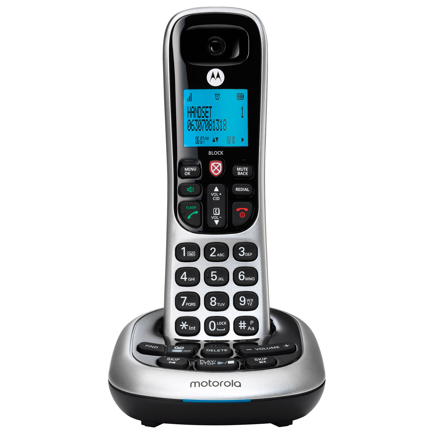 Motorola 1-Handset DECT 6.0 Cordless Phone with Answering Machine - Black/Silver