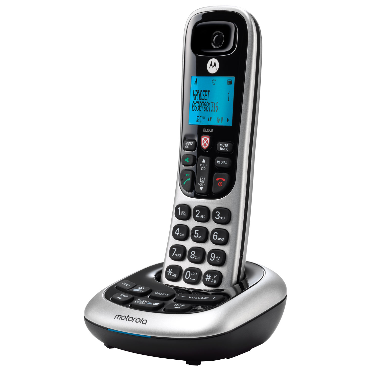 Motorola 1-Handset DECT 6.0 Cordless Phone with Answering Machine - Black/Silver