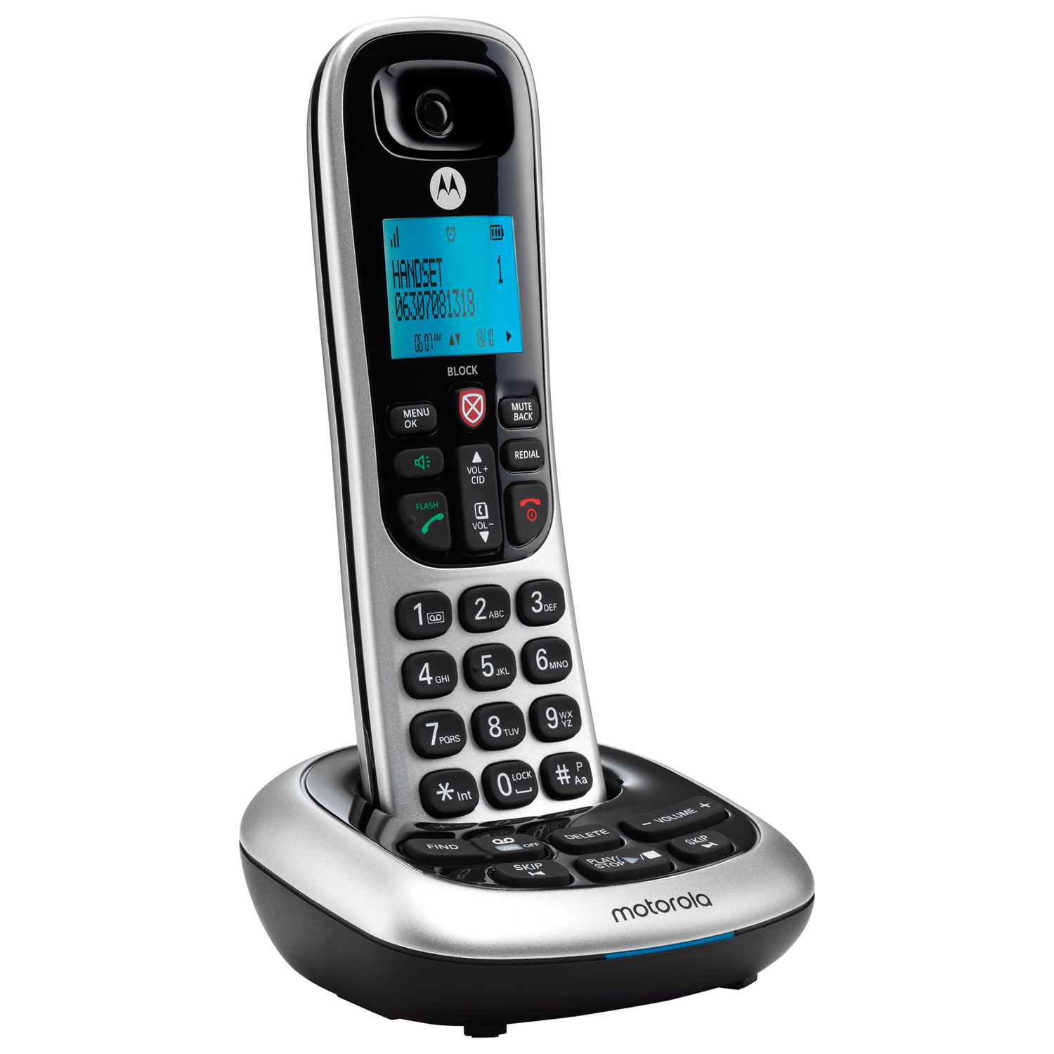 Motorola 1-Handset DECT 6.0 Cordless Phone with Answering Machine - Black/Silver