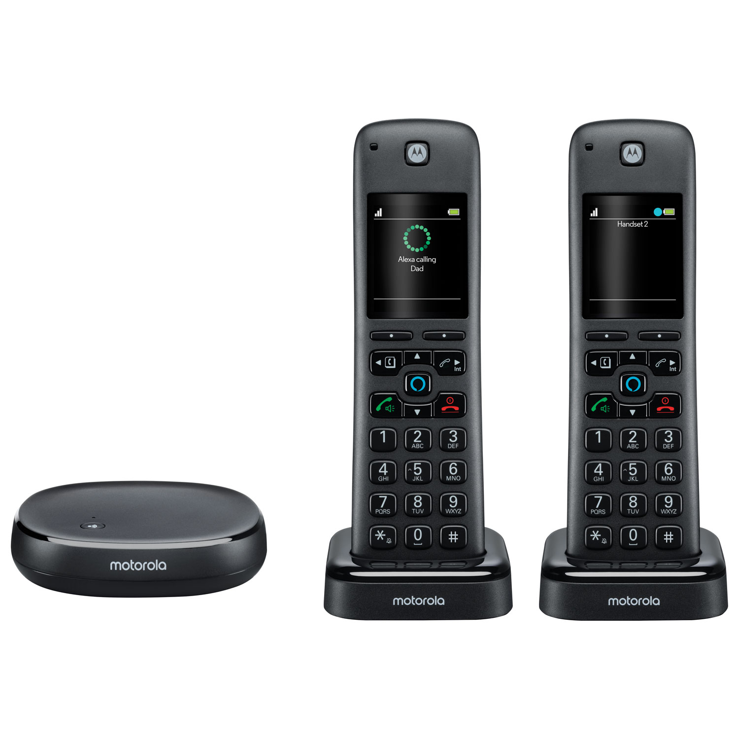Motorola 2-Handset DECT 6.0 Cordless Phone with Answering Machine & Alexa - Black