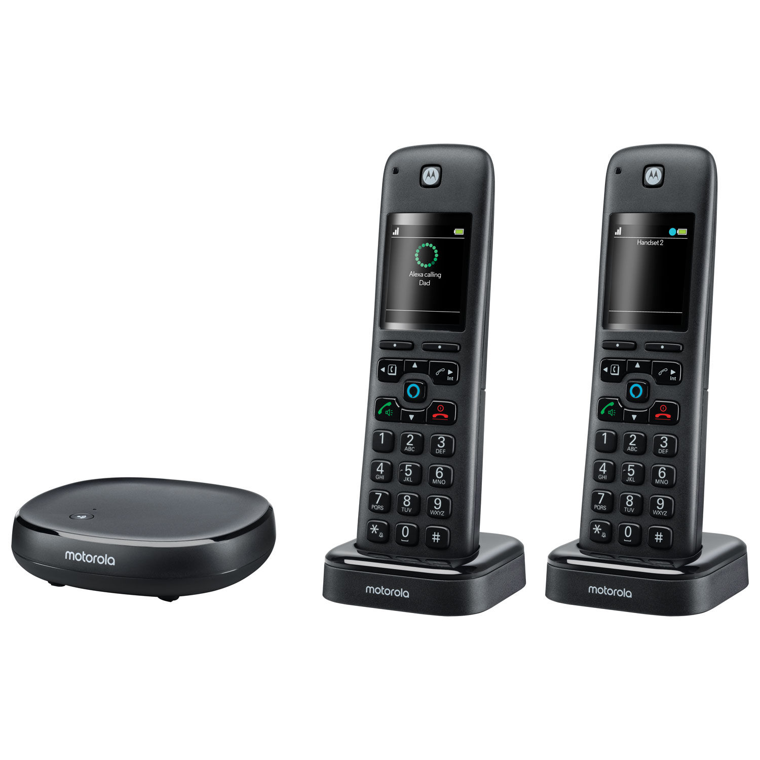 Motorola 2-Handset DECT 6.0 Cordless Phone with Answering Machine & Alexa - Black
