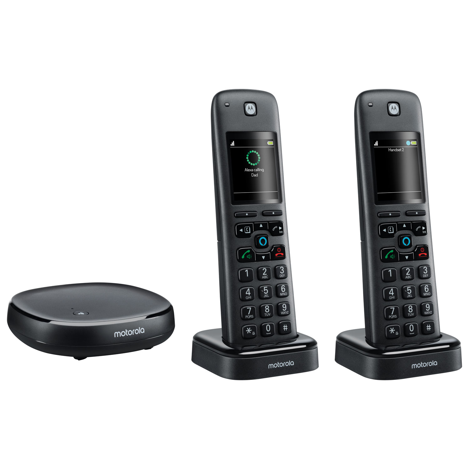 Motorola 2-Handset DECT 6.0 Cordless Phone with Answering Machine & Alexa - Black