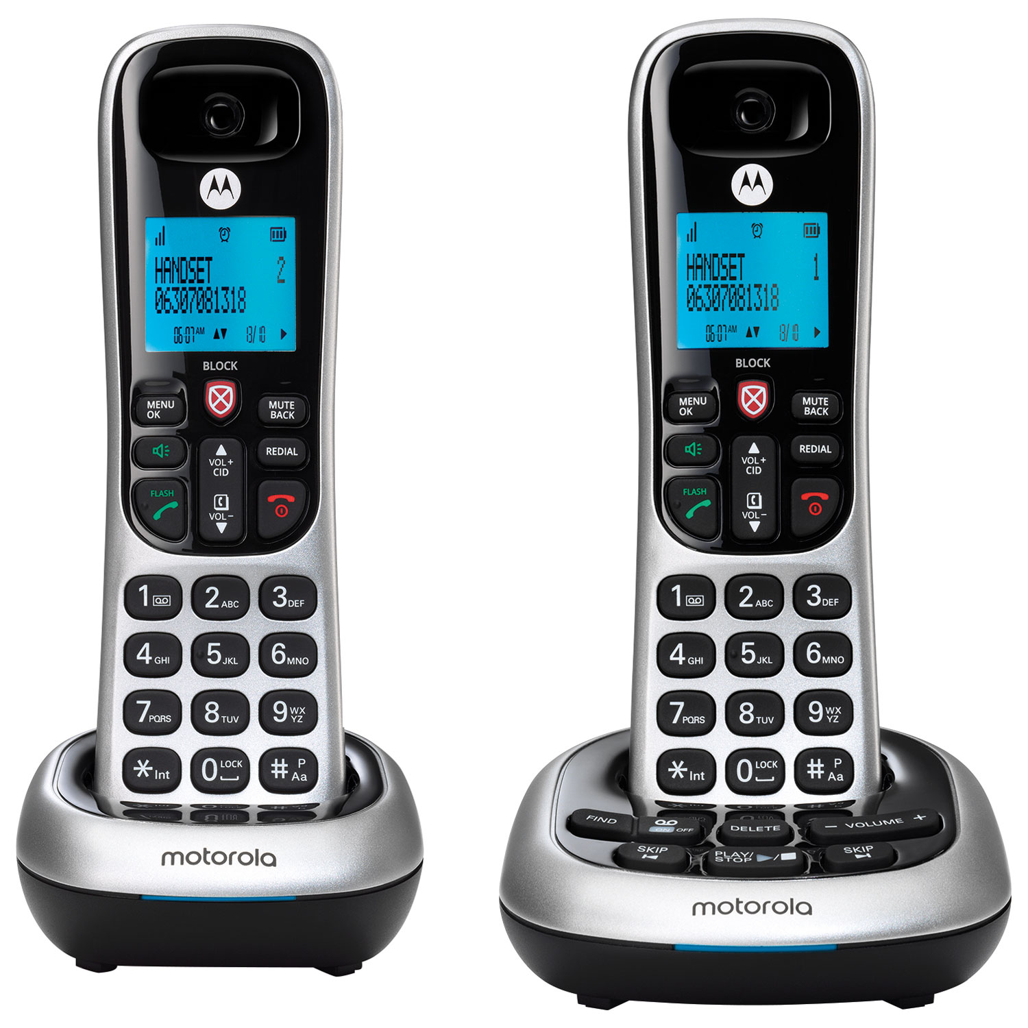 Motorola 2-Handset DECT 6.0 Cordless Phone with Answering Machine (CD4012) - Black/Silver