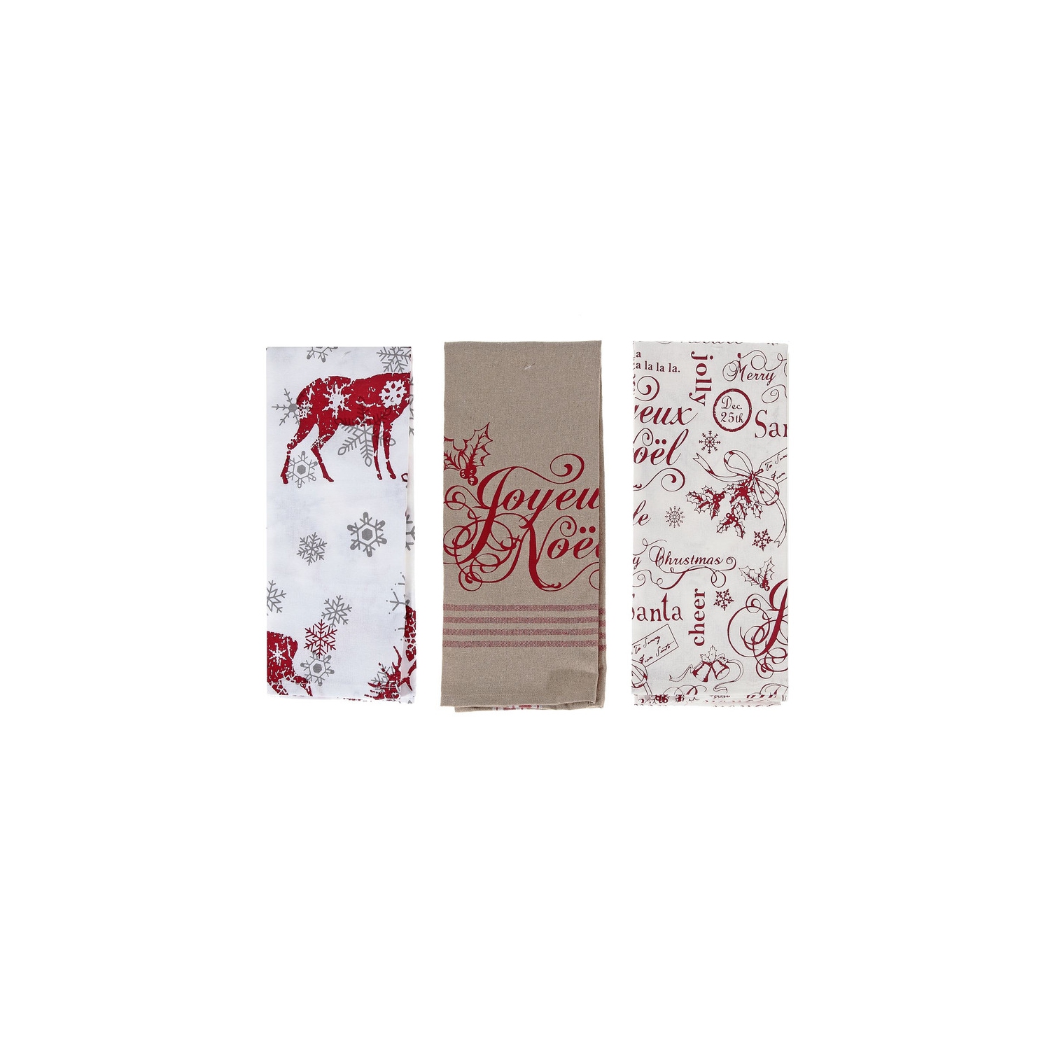Printed Joyeux Noel Cotton Kitchen Towel-Set of 3