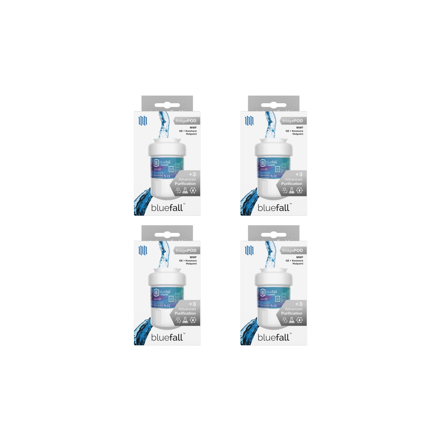 GE MWF 4PK Refrigerator Water Filter Compatible by BlueFall