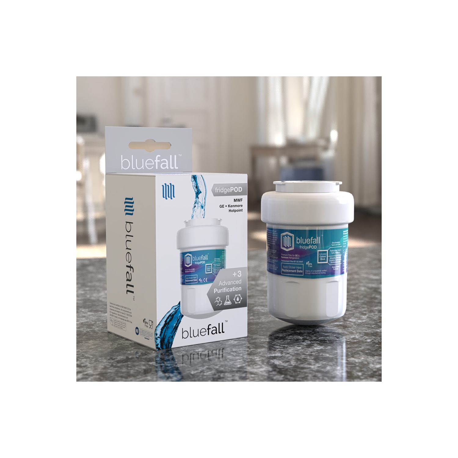 GE MWF 2PK Refrigerator Water Filter Compatible by BlueFall