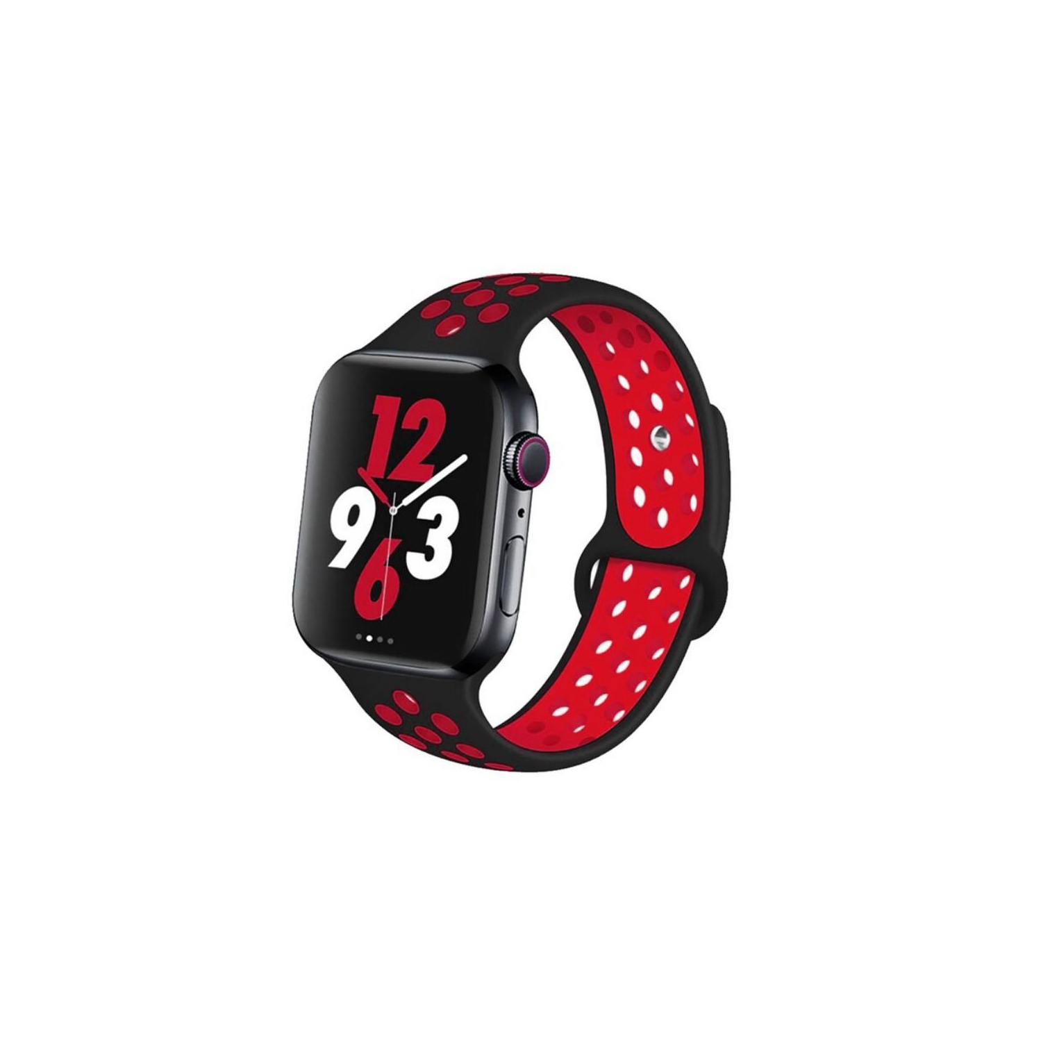 Sports Silicone Band Replacement Band Strap for Apple Watch iWatch Series 1 to 10 SE Ultra, 38mm 40mm 41mm 42mm(Series 10), Black Red