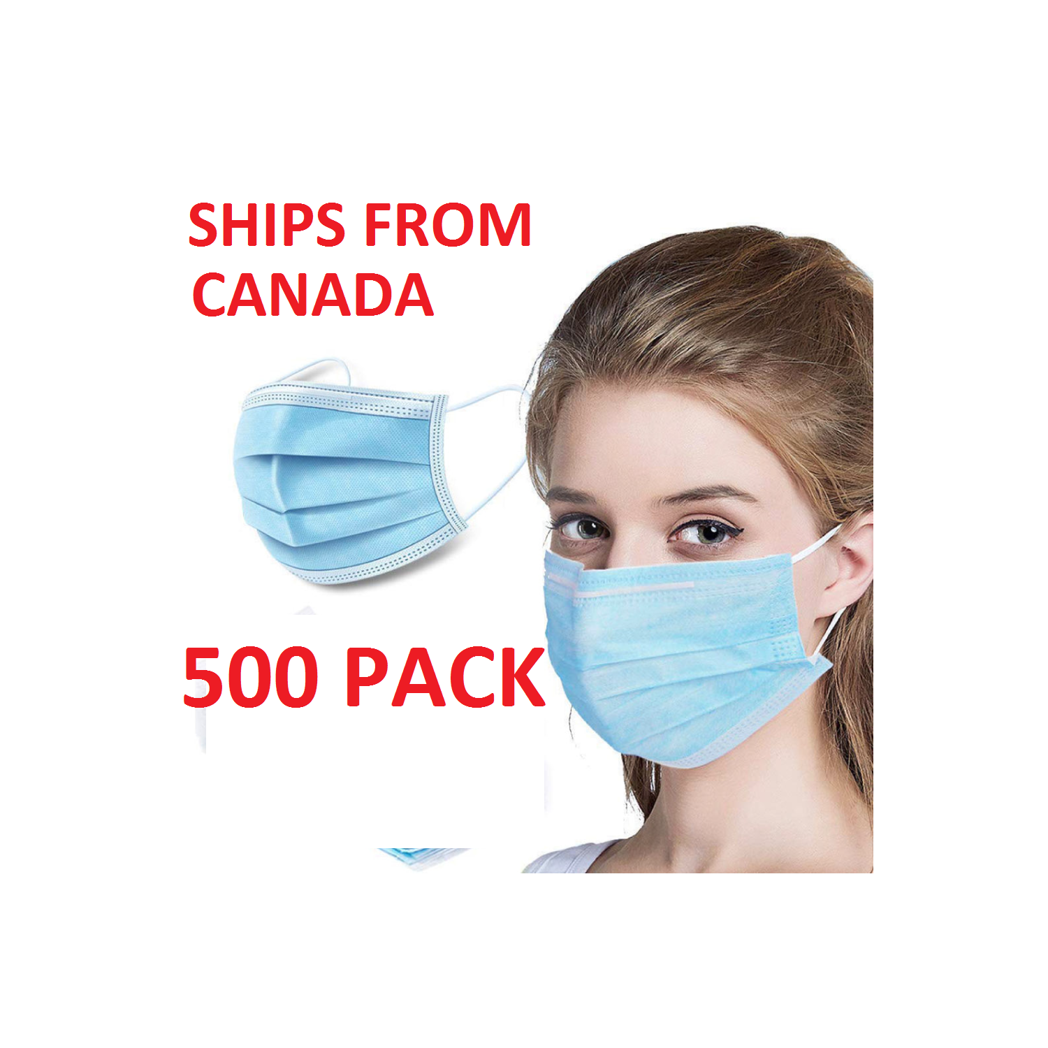 3-Ply Disposable Earloop Breathable Face Mask Protection - 500 - Pack - Ships from Canada