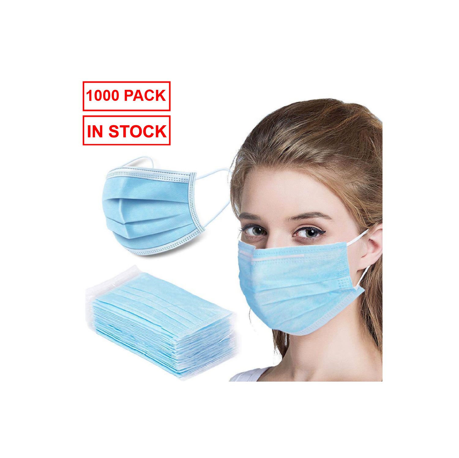 3-Ply Disposable Earloop Breathable Face Mask Protection - 1000 - Pack - Ships from Canada