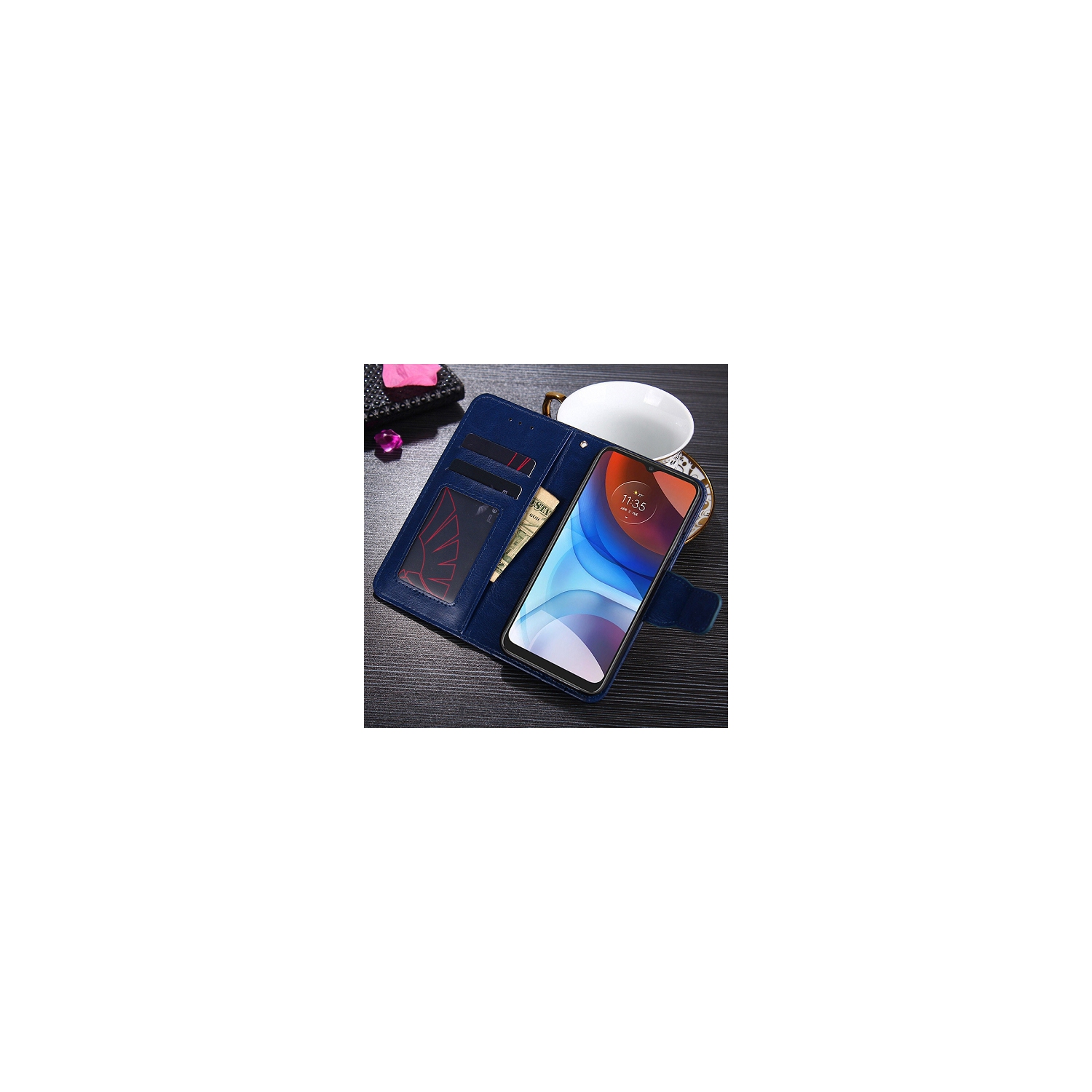 TopSave Leather Folio Flip Wallet w/Magnetic Clip Card Slot Holder Case For Google Pixel 9 Pro XL 6.8", Navy Blue