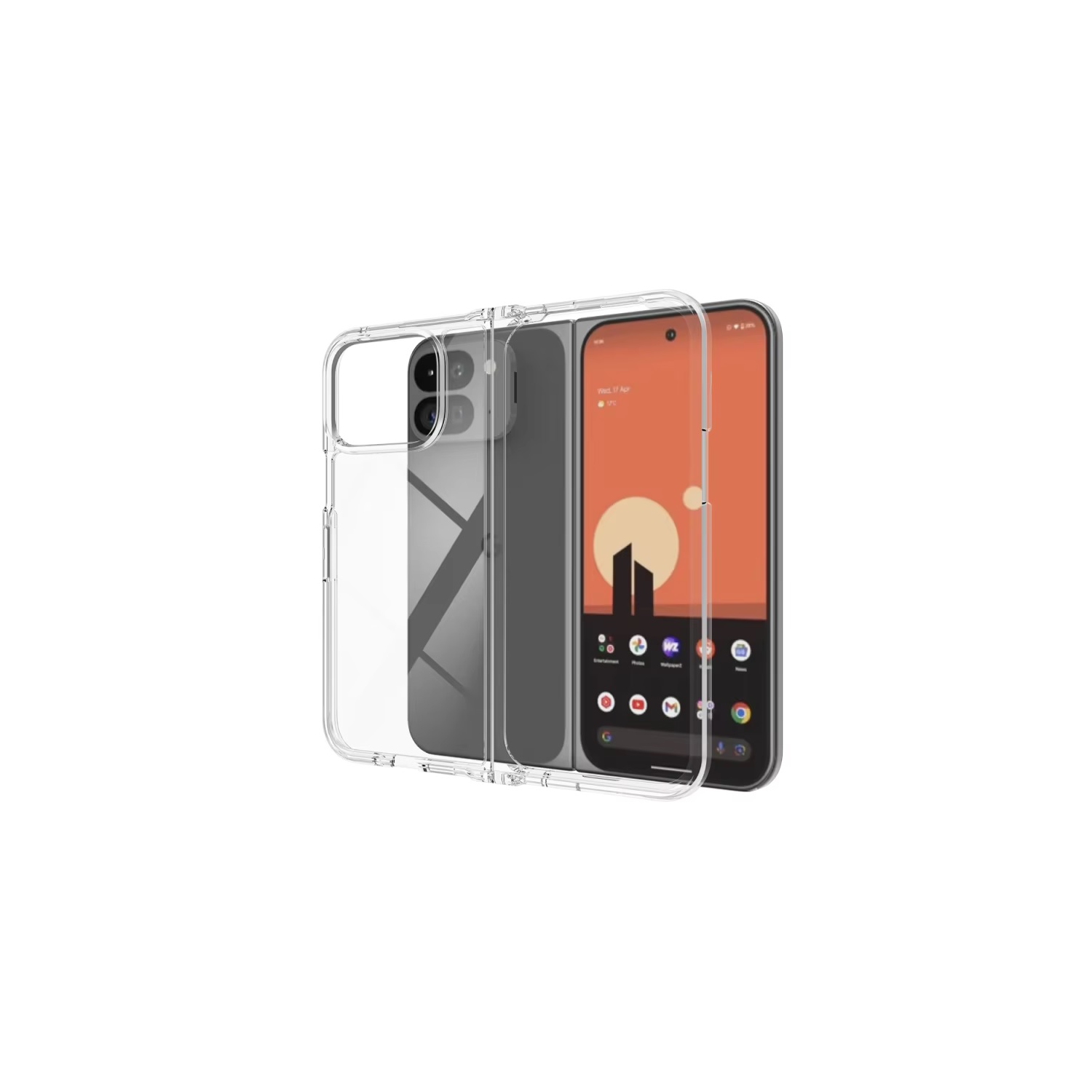 TopSave – coque arrière en polycarbonate rigide transparent avec étui souple en TPUR pour Google Pixel 9 Pro Fold