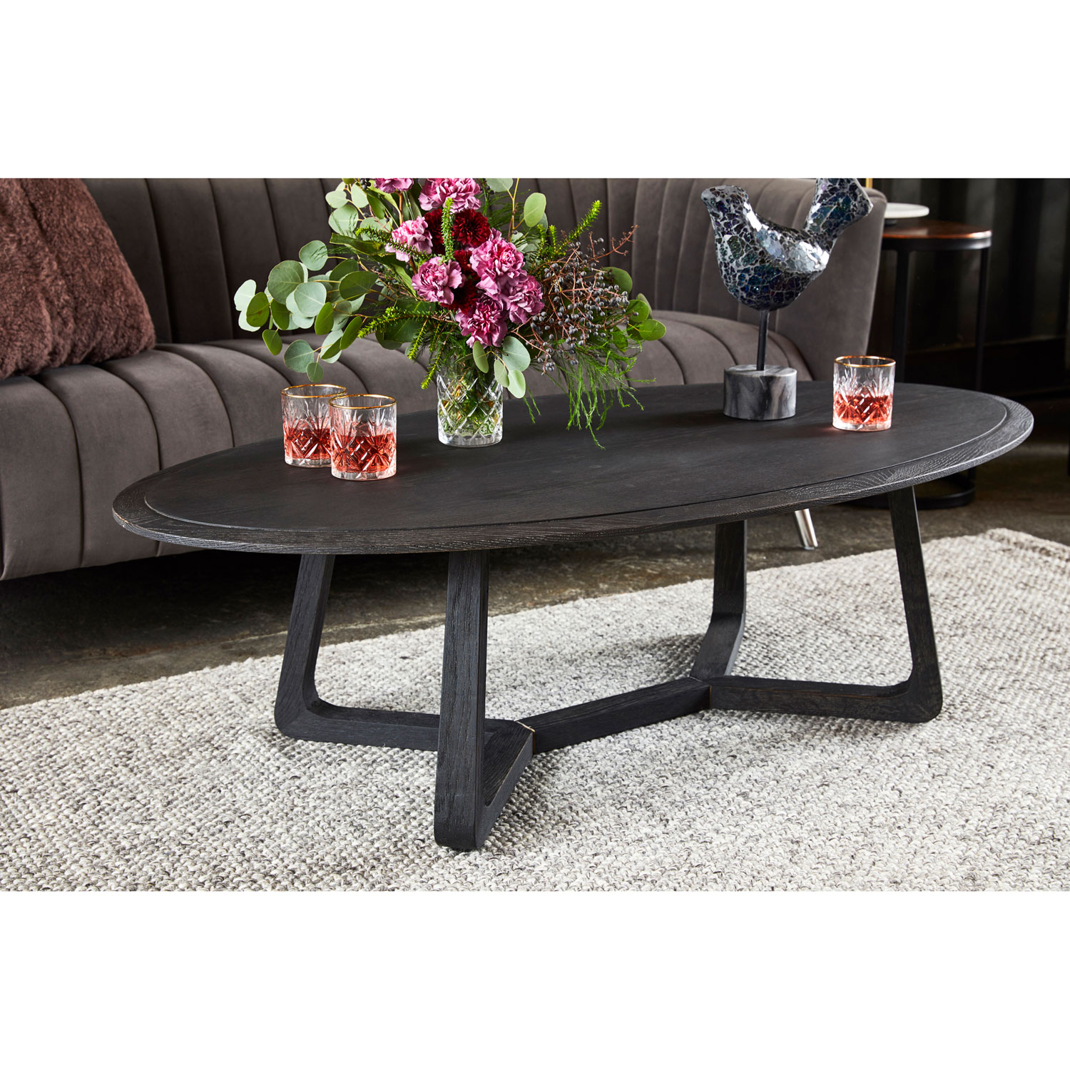 Nathan Contemporary Oval Coffee Table - Black