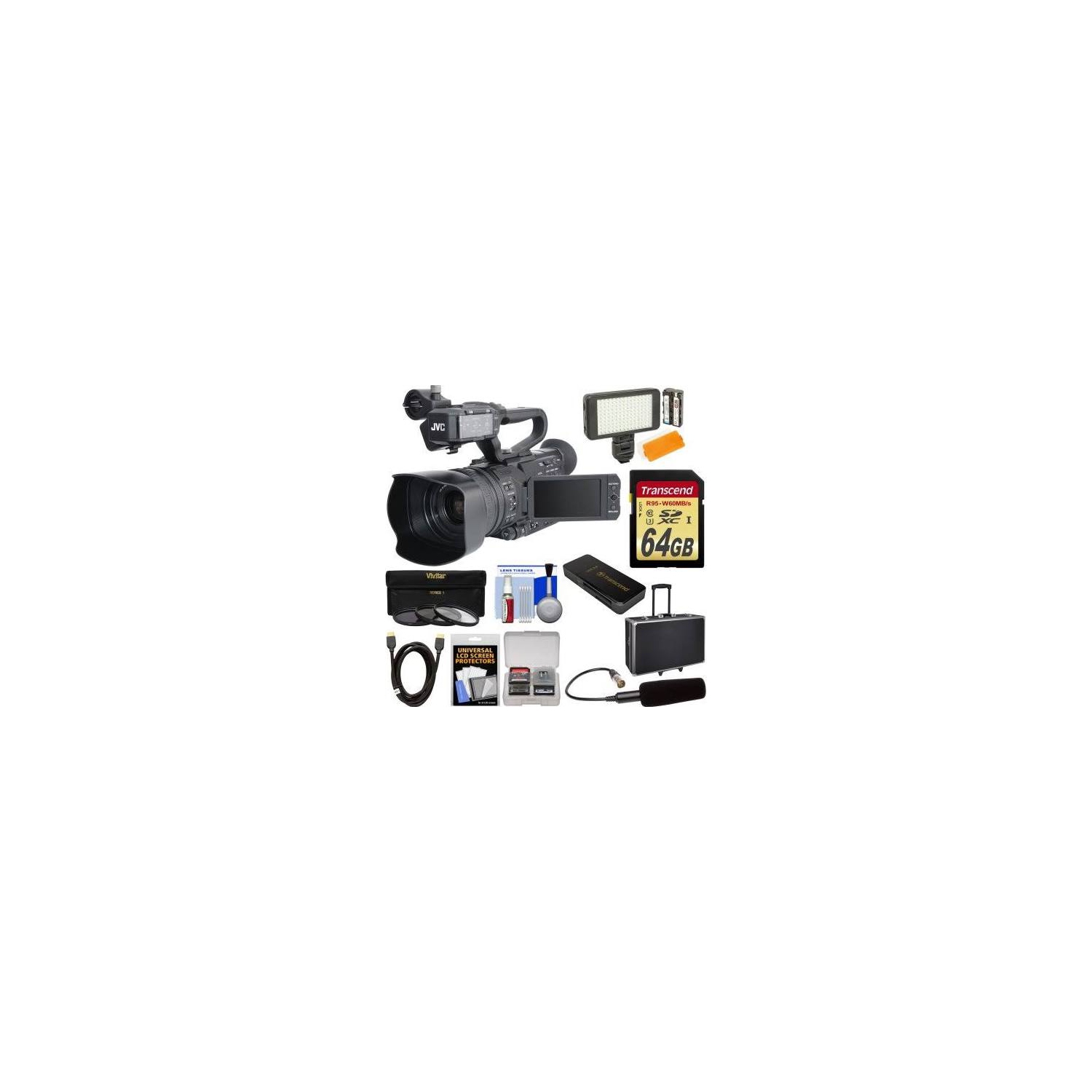 JVC GY-HM200U/250 Ultra 4K HD 4KCAM Professional Camcorder & Top Handle Audio Unit with XLR Microphone 64GB Card Hard Case - US Version w/ Seller Warranty