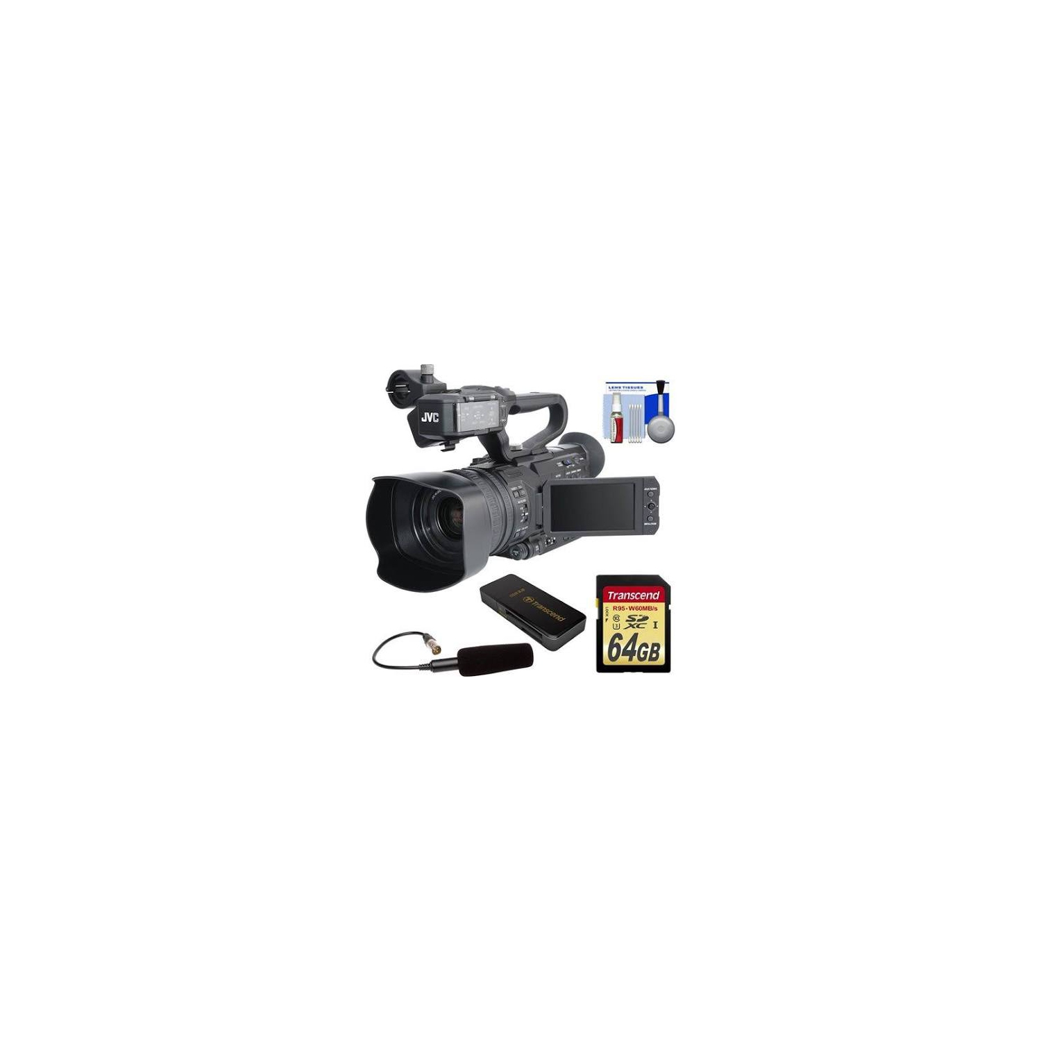 JVC GY-HM200U/250 Ultra 4K HD 4KCAM Professional Camcorder & Top Handle Audio Unit with XLR Microphone 64GB Card Reader - US Version w/ Seller Warranty