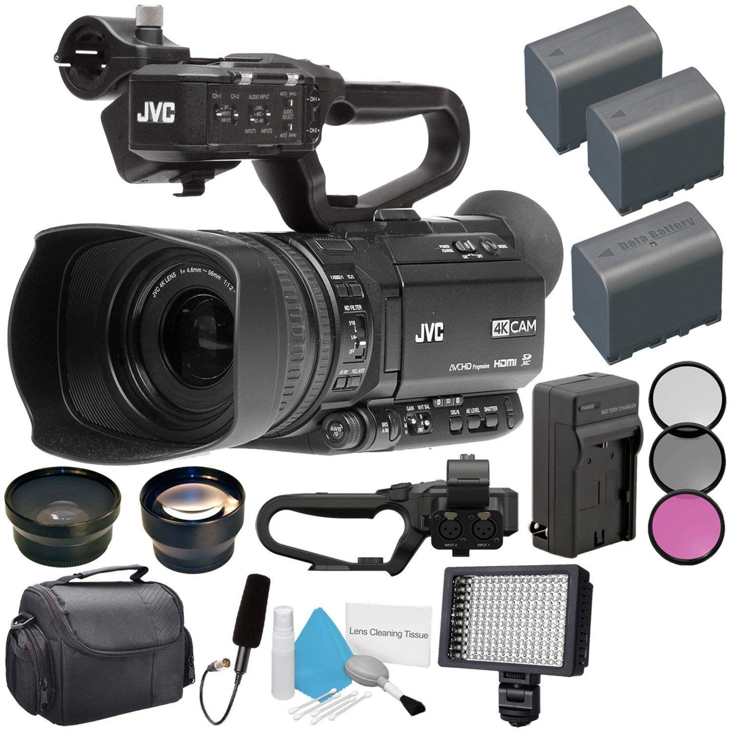 JVC GY-HM180 Ultra HD 4K Camcorder |BNV-F823 Battery | AC/DC Charger | 62mm Wide Angle Lens | 62mm Filter | JVC QAN0067-003 Mi - US Version w/ Seller Warranty