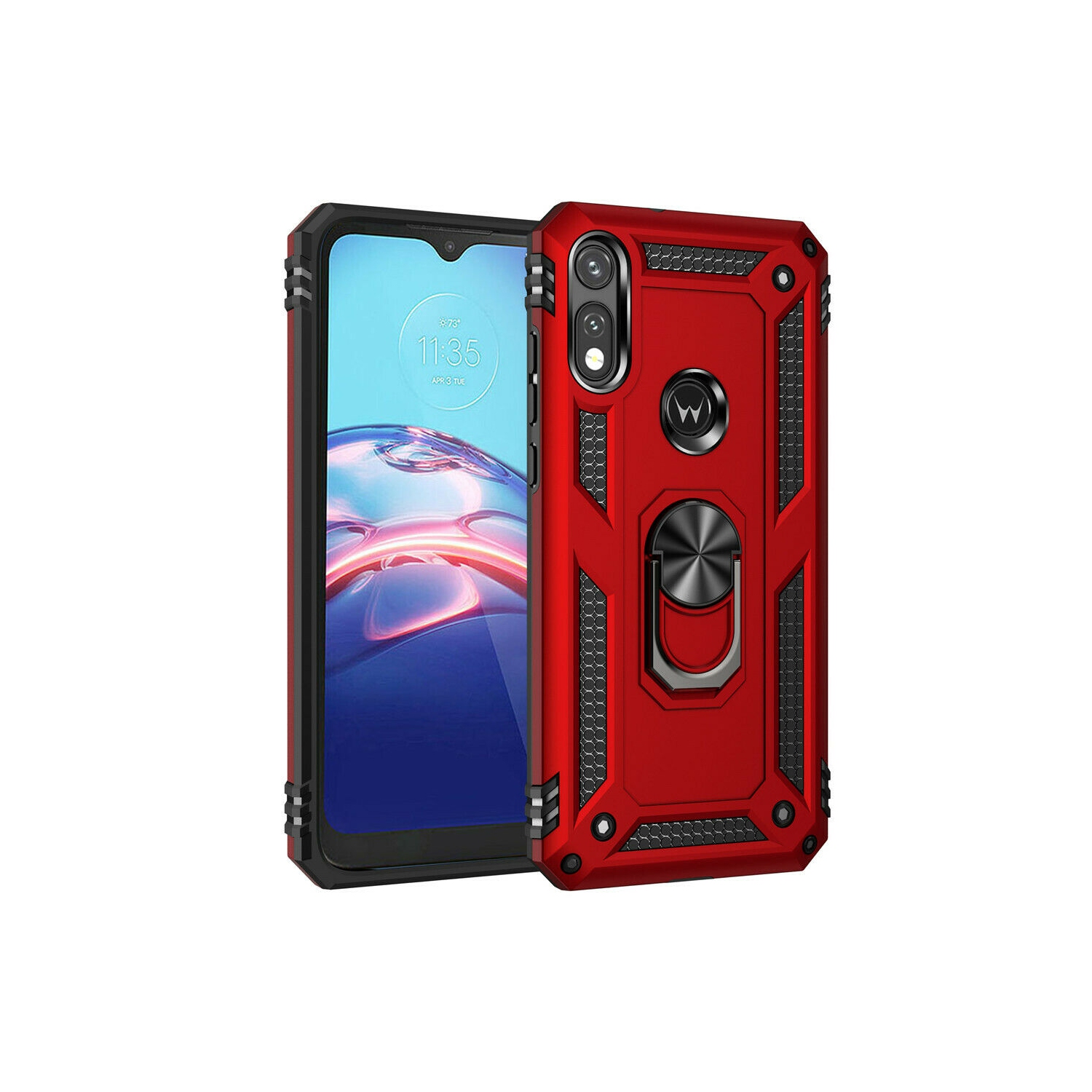 【CSmart】 Anti-Drop Hybrid Magnetic Hard Armor Case with Ring Holder for Motorola Moto E7 (2020), Red