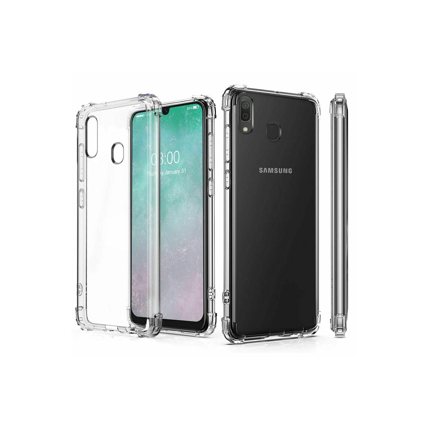 HYFAI Samsung Galaxy A20/A30 Case, Soft TPU Transparent Slim Anti-Slip Anti-Shock Full-Body Protective Phone Case Cover