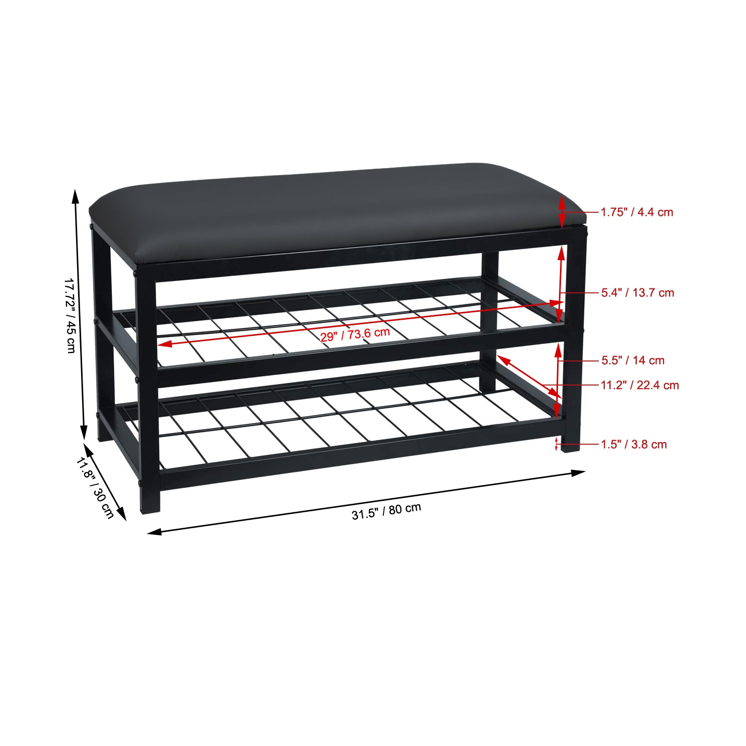 METAL BENCH WITH SHOE STORAGE-BLACK