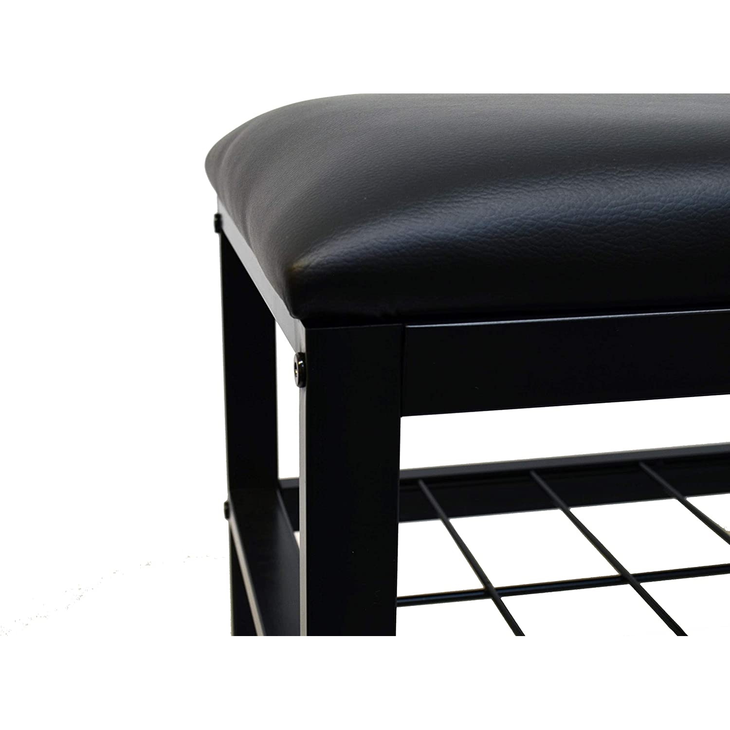 METAL BENCH WITH SHOE STORAGE-BLACK