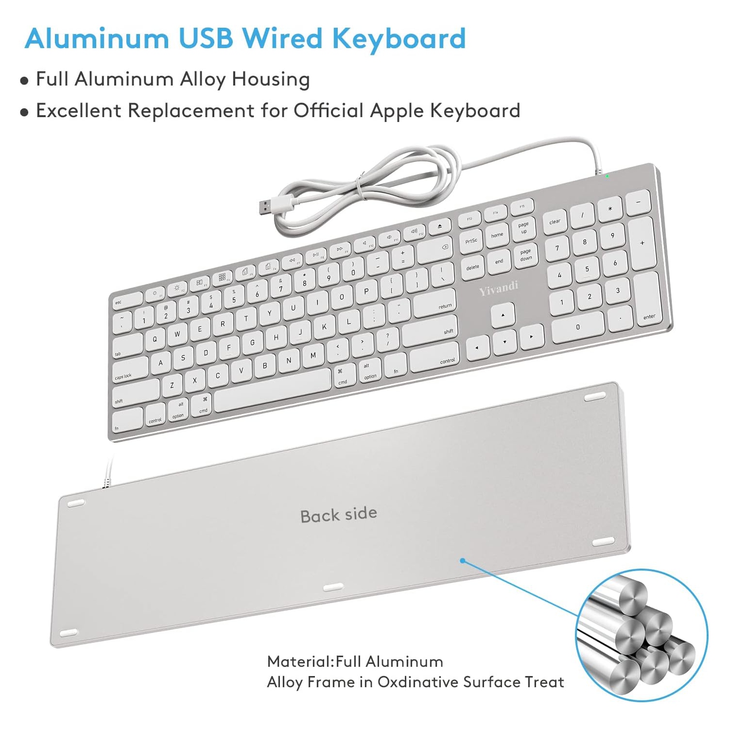 Boîtier en aluminium et clavier pleine grandeur avec fil de type A et de type C pour Mac OS