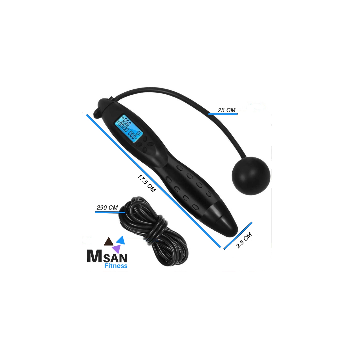 Corde à sauter sans fil MSAN Fitness Electronic avec moniteur d’activité - Noir