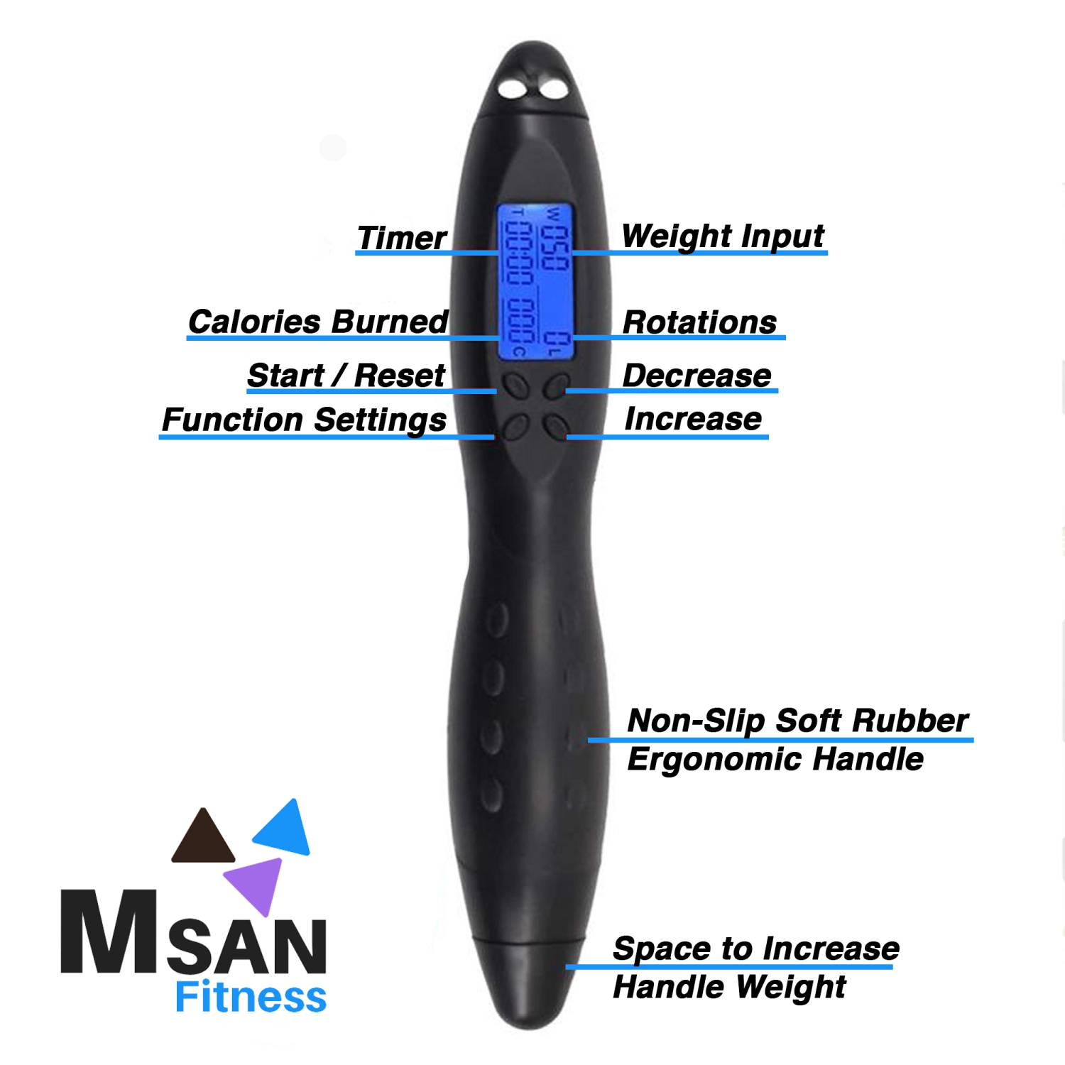 Corde à sauter électronique sans fil avec moniteur d’activité de MSAN Fitness - Gris