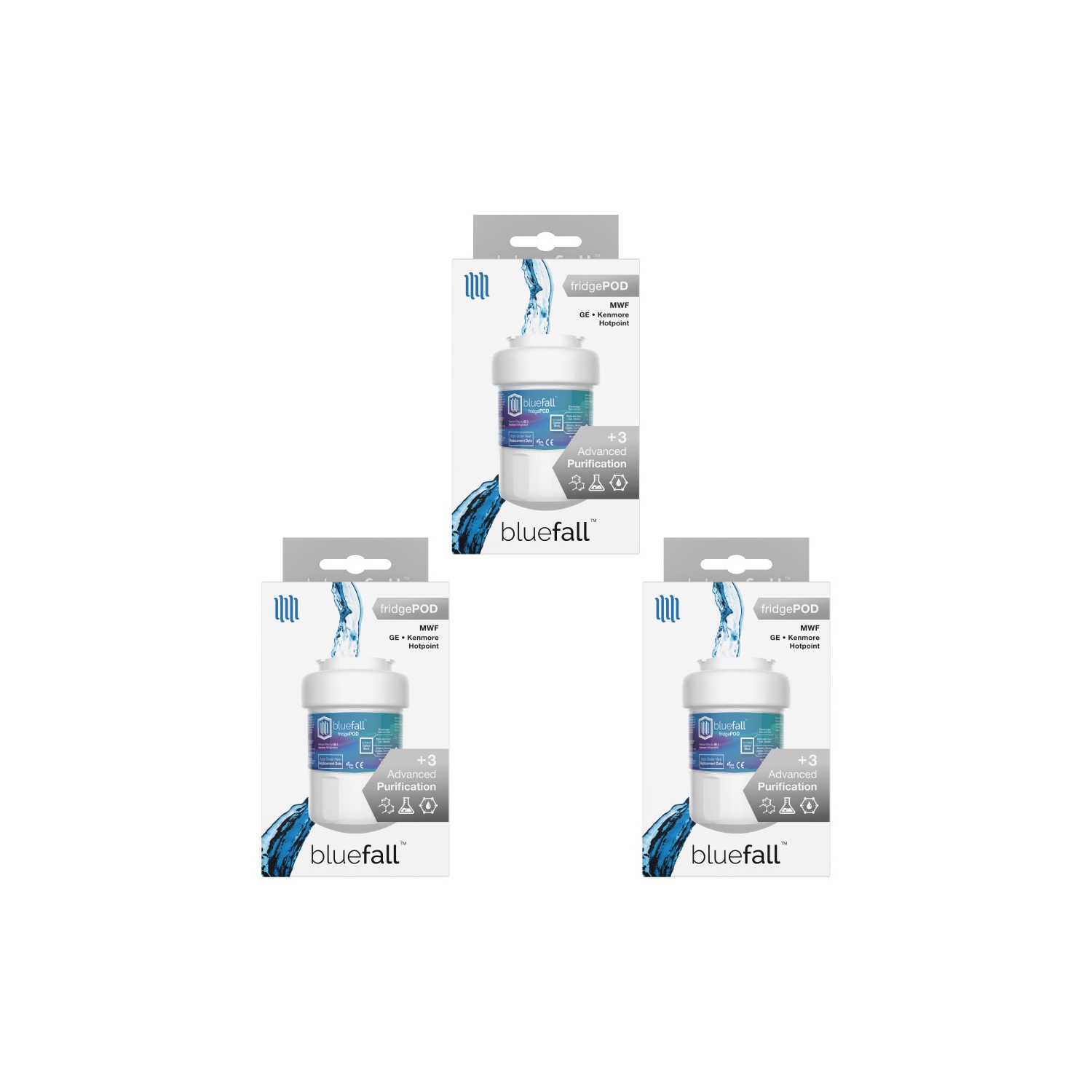 Bluefall GE MWF SmartWater Refrigerator Compatible Water Filter x 3 PACK