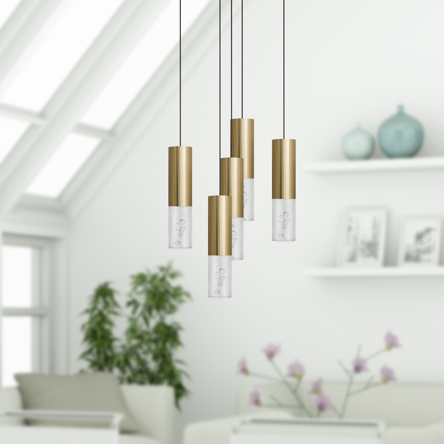 Taurus 5 Light Brass Pendant - Round Canopy