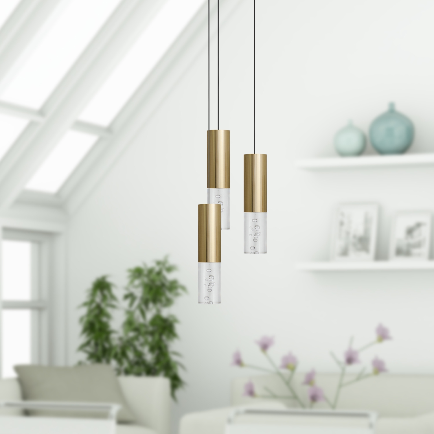 Taurus 3 Light Brass Pendant - Round Canopy