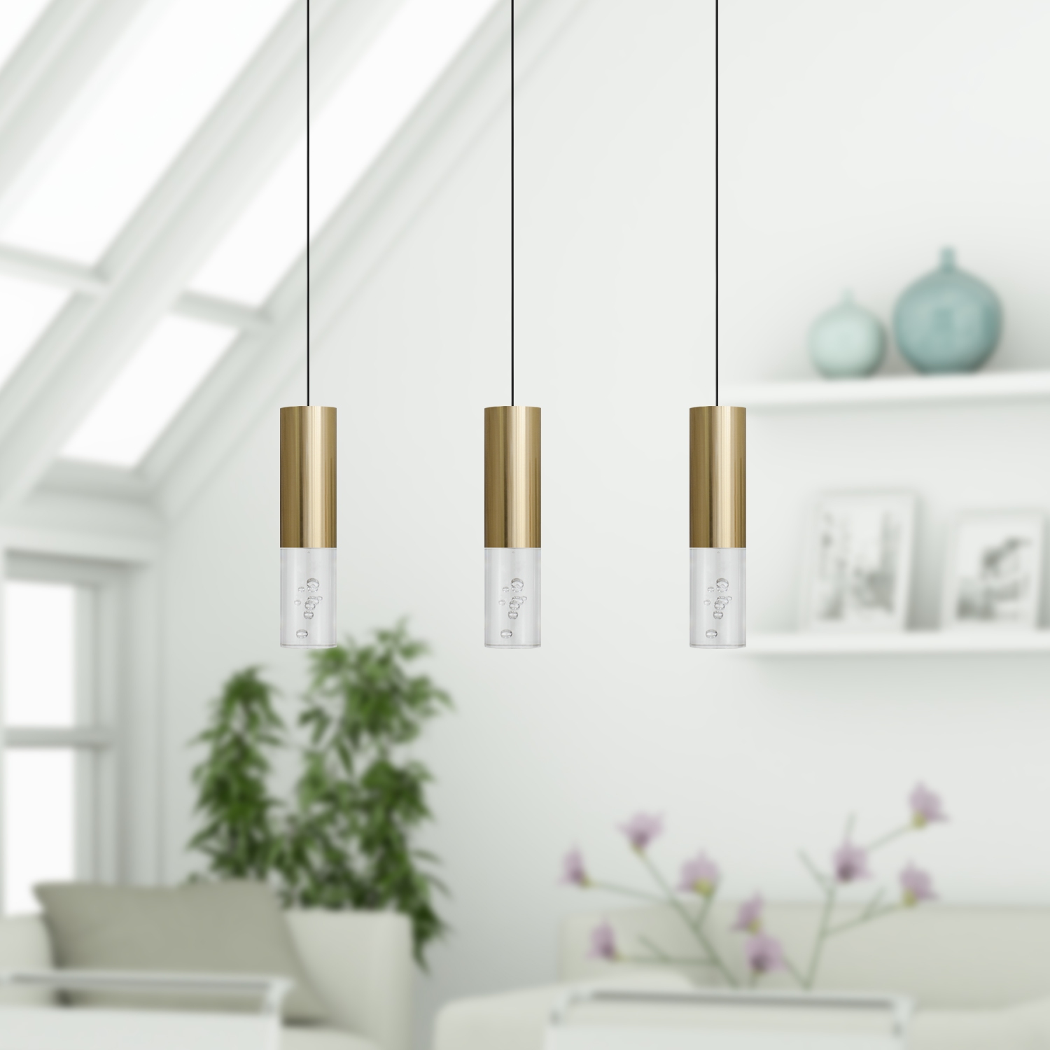 Taurus 3 Light Brass Pendant - Rectangle Canopy