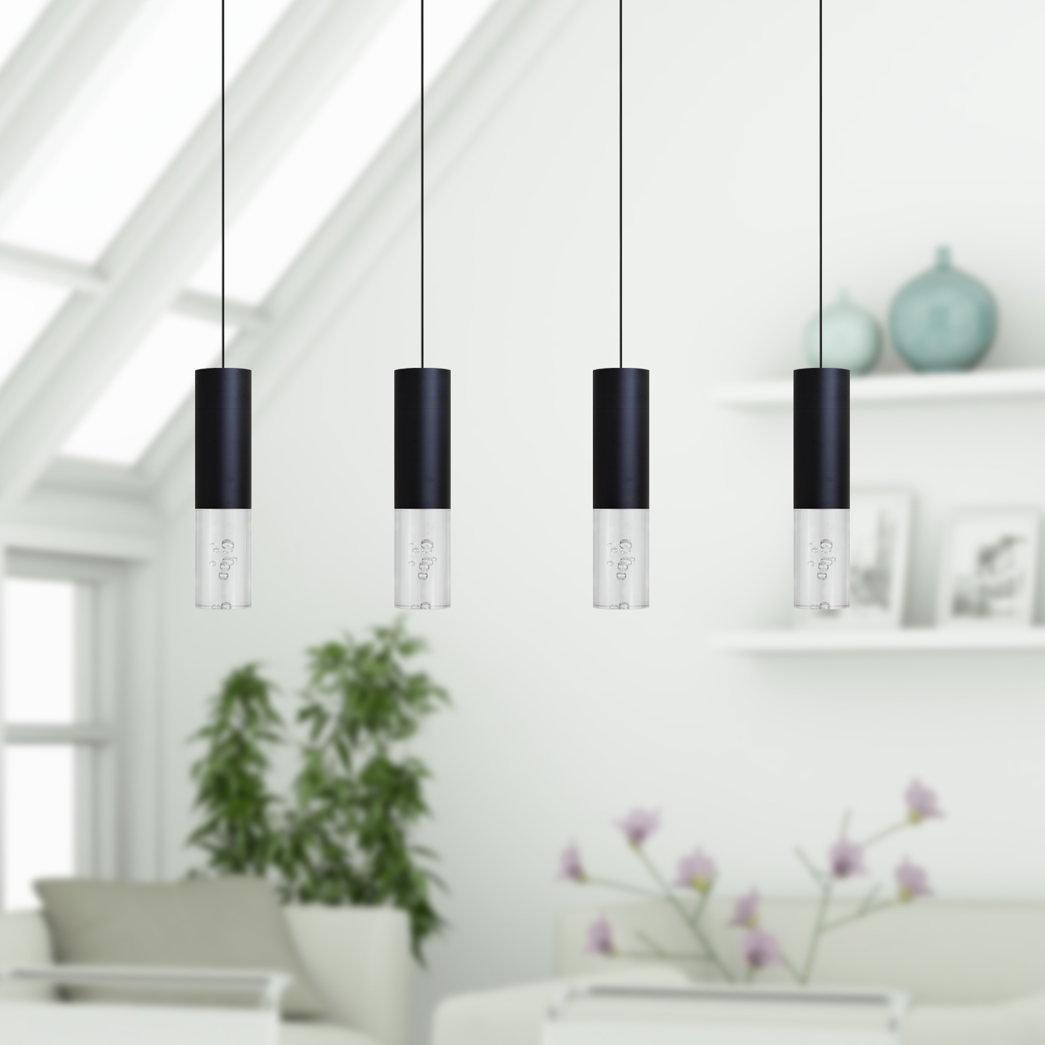 Taurus 4 Light Black Pendant - Rectangle Canopy