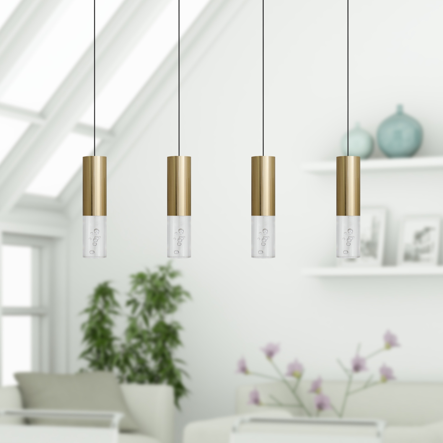 Taurus 4 Light Brass Pendant - Rectangle Canopy