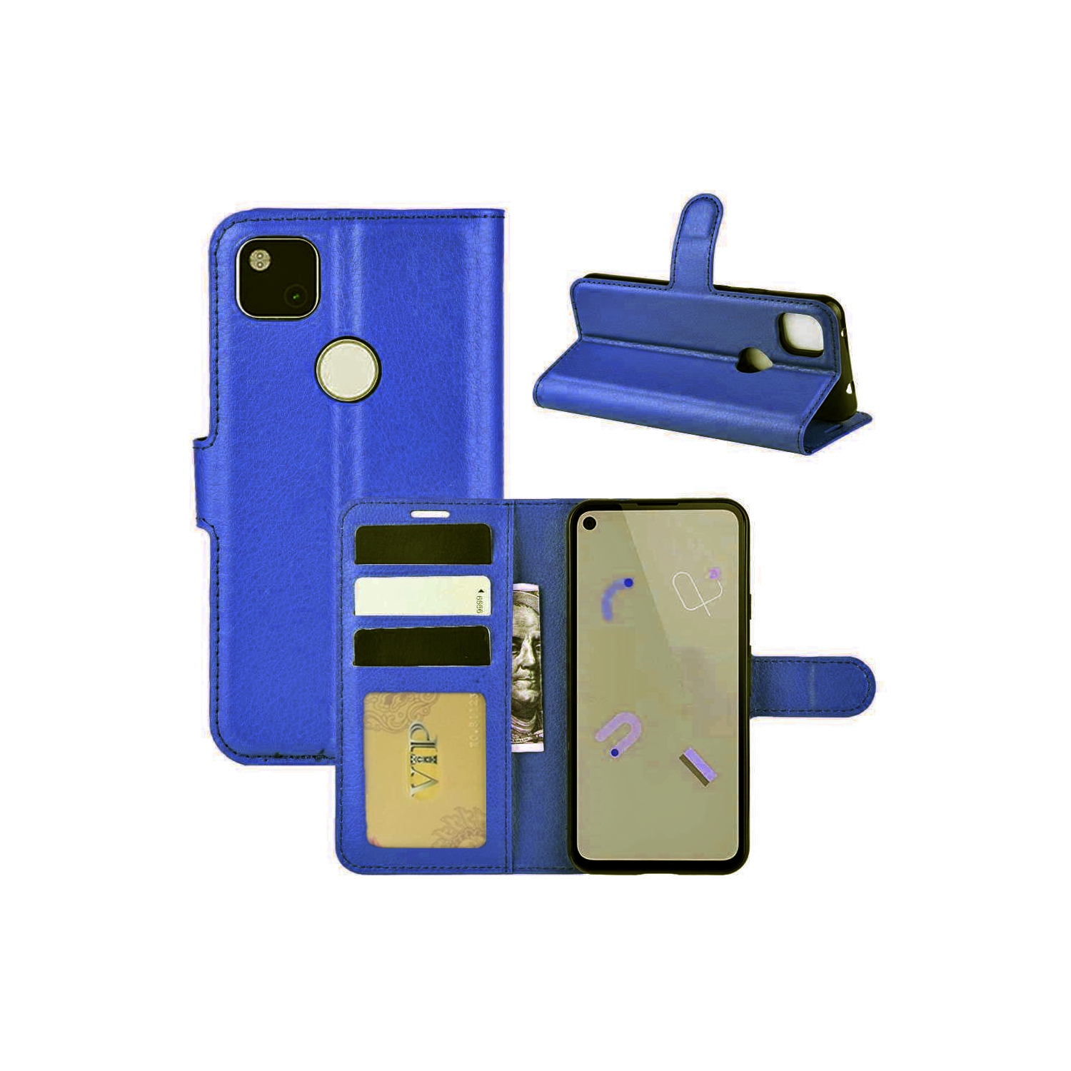 [CS] Étui pour Pixel 4a 4G de Google, étui portefeuille à rabat magnétique en cuir avec fente pour carte, bleu marine