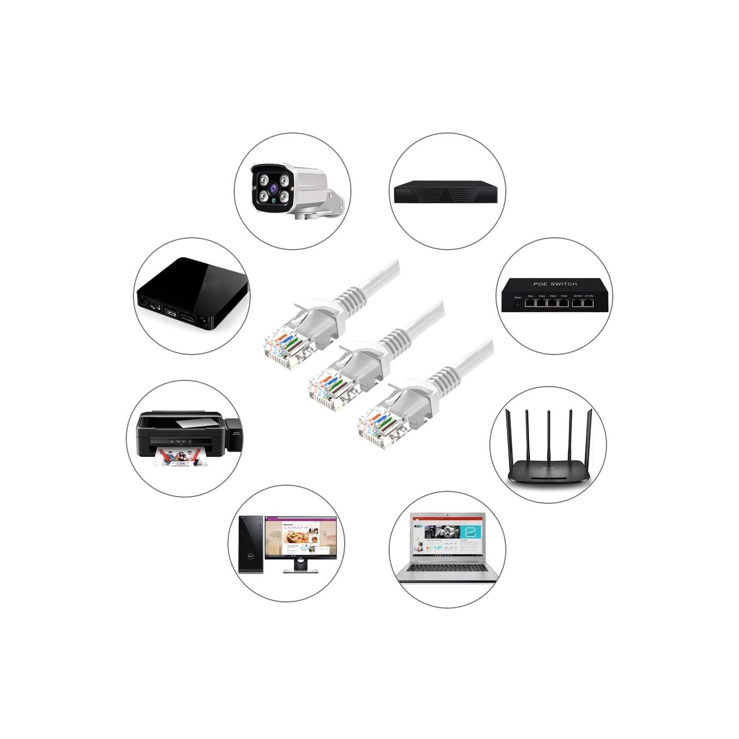 axGear Câble Ethernet 1Ft Cat5E Ethernet Patch Cord RJ45 Câble réseau LAN à paire torsadée