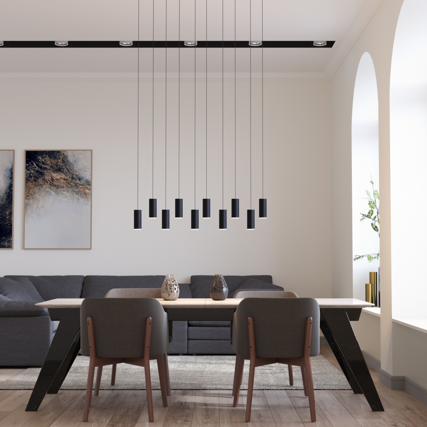 Taurus 10 Light Black Pendant - Long Canopy