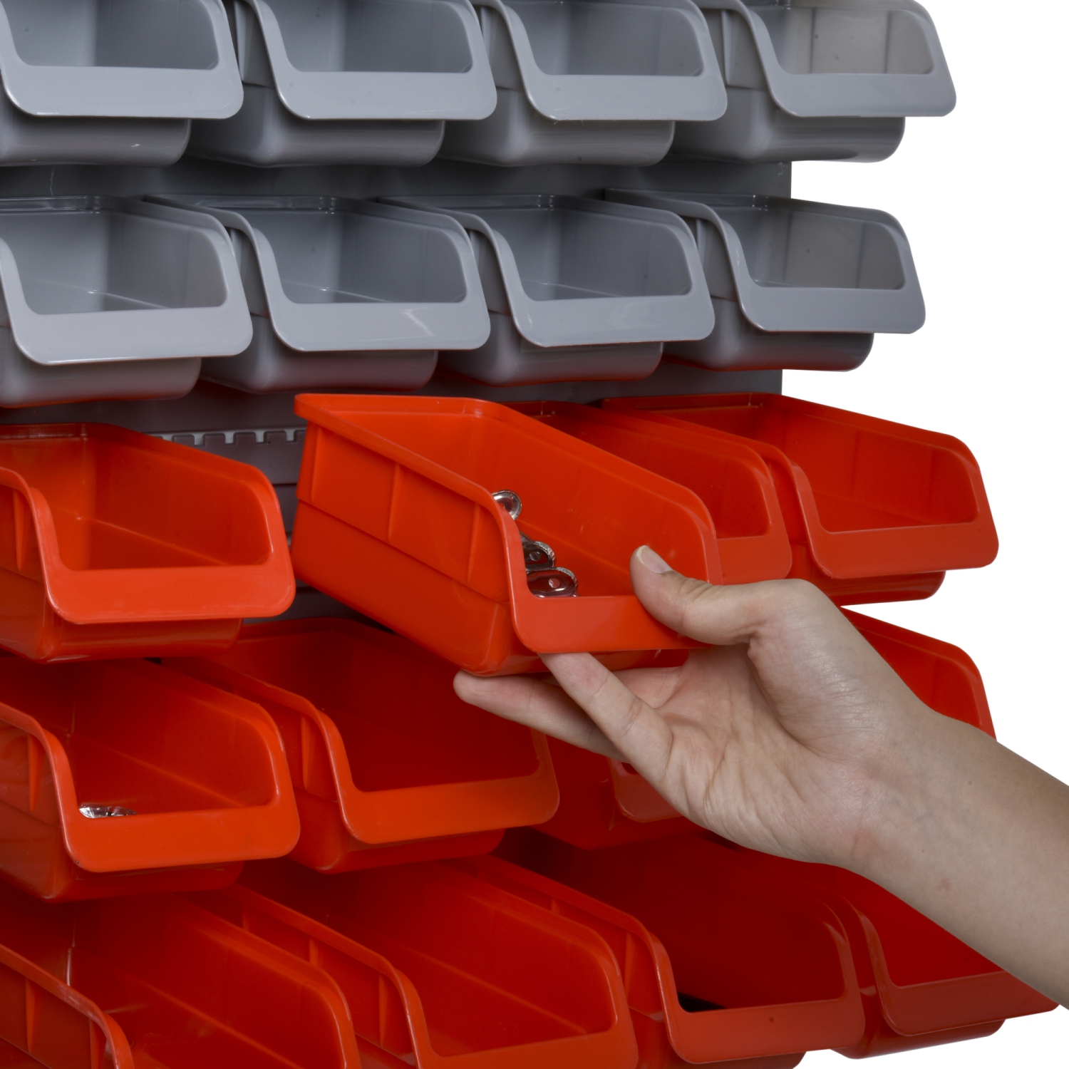 DURHAND – Ensemble de 44 bacs de rangement muraux avec 2 pièces de couleur, range-outils à vis avec bacs de rangement, panneau perforé et crochets,