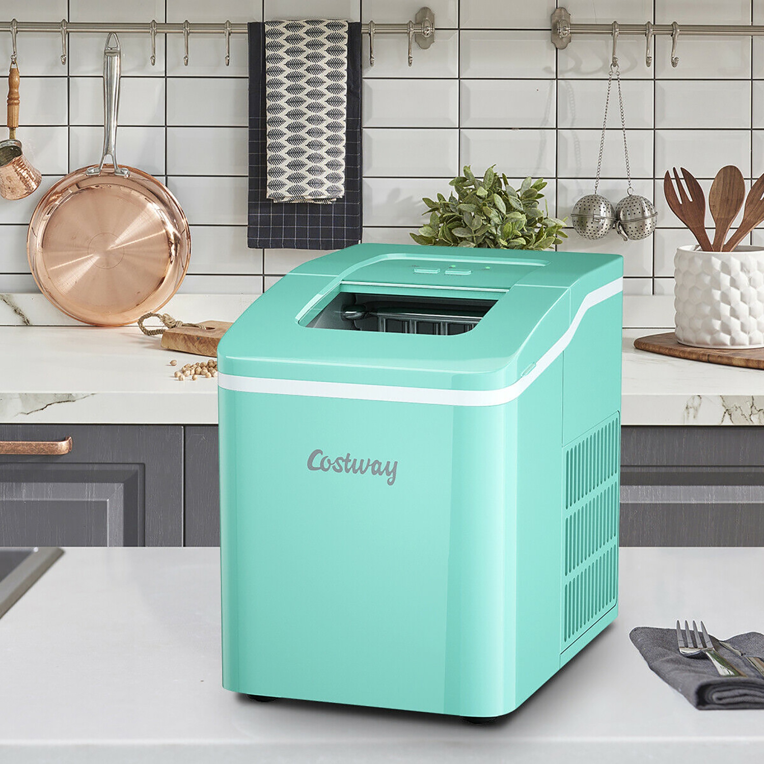 Costway Portable Ice Maker Machine Countertop 26Lbs/24H Self-cleaning w/ Scoop Green