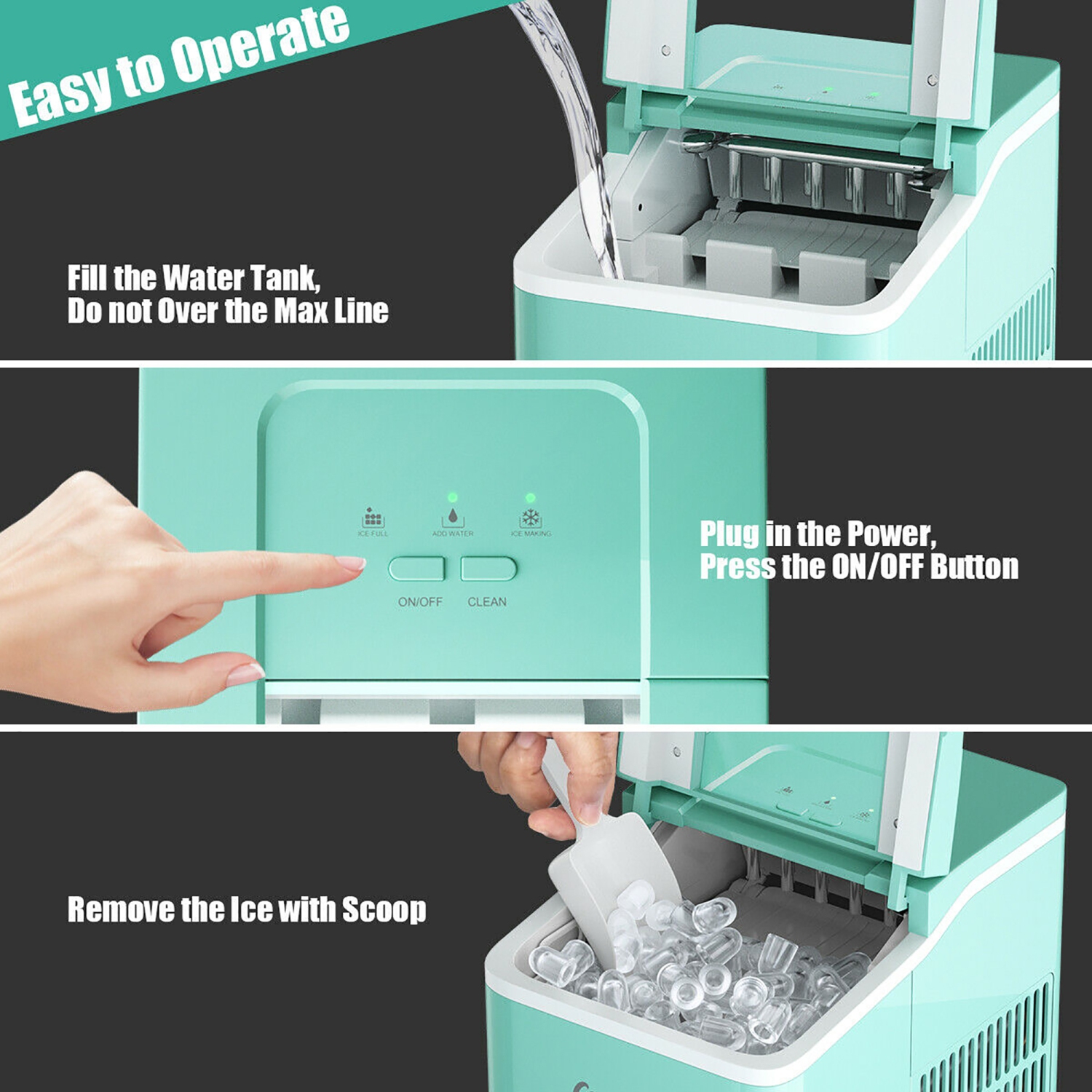 Costway Portable Ice Maker Machine Countertop 26Lbs/24H Self-cleaning w/ Scoop Green