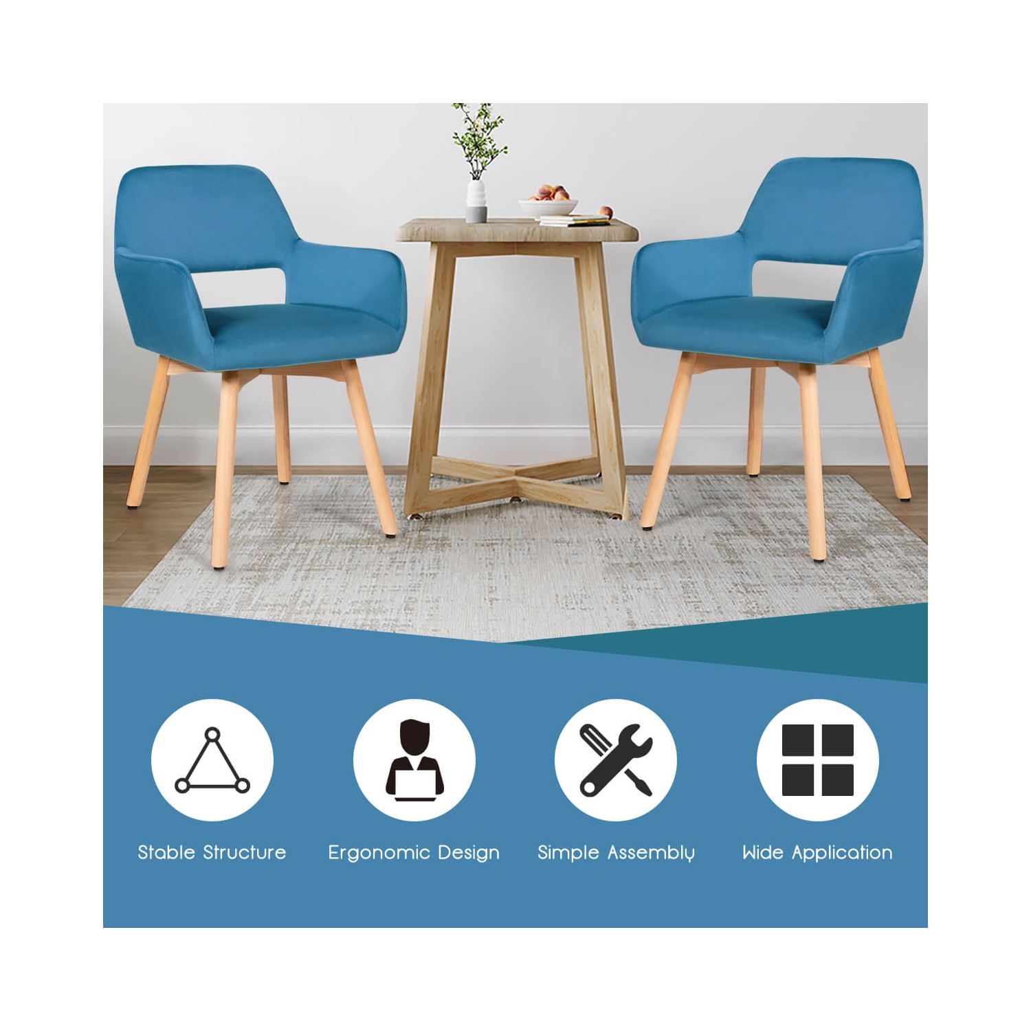 Costway Set of 2 Modern Accent Armchairs Velvet Fabric Leisure Chairs Club Guest Yellow\Blue\ Grey