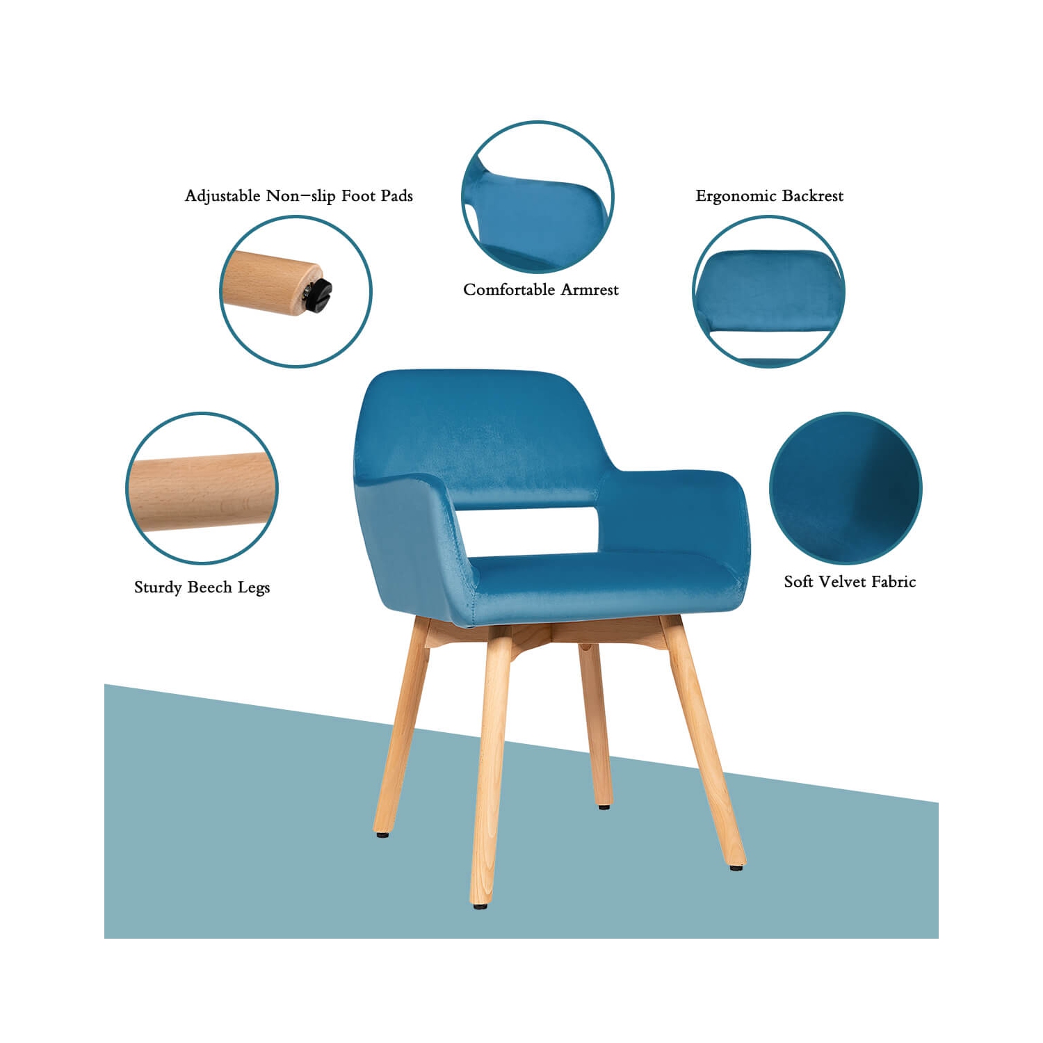 Costway Set of 2 Modern Accent Armchairs Velvet Fabric Leisure Chairs Club Guest Yellow\Blue\ Grey