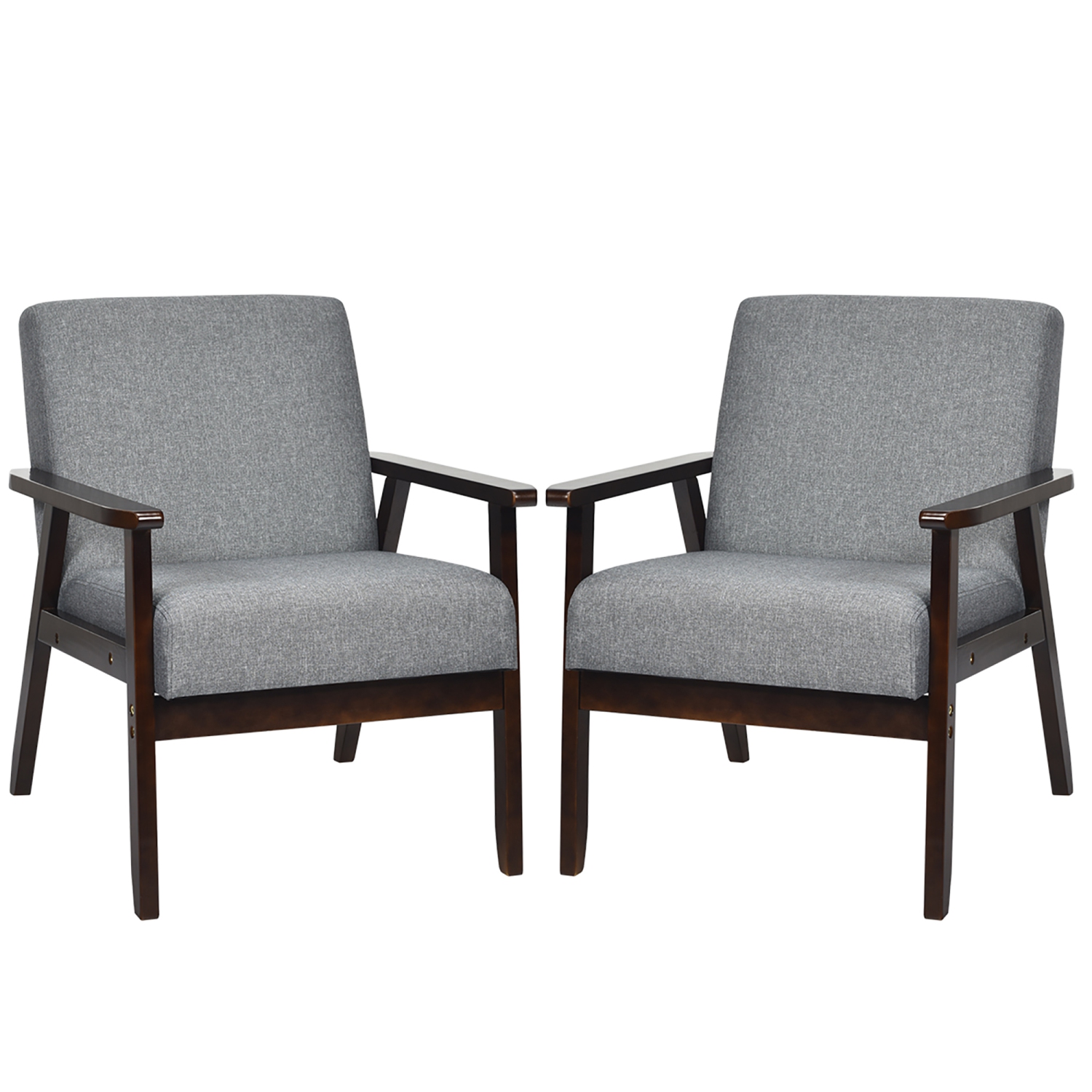 Costway Set of 2 Fabric Accent Armchair Solid Wood Upholstered Lounge Chair