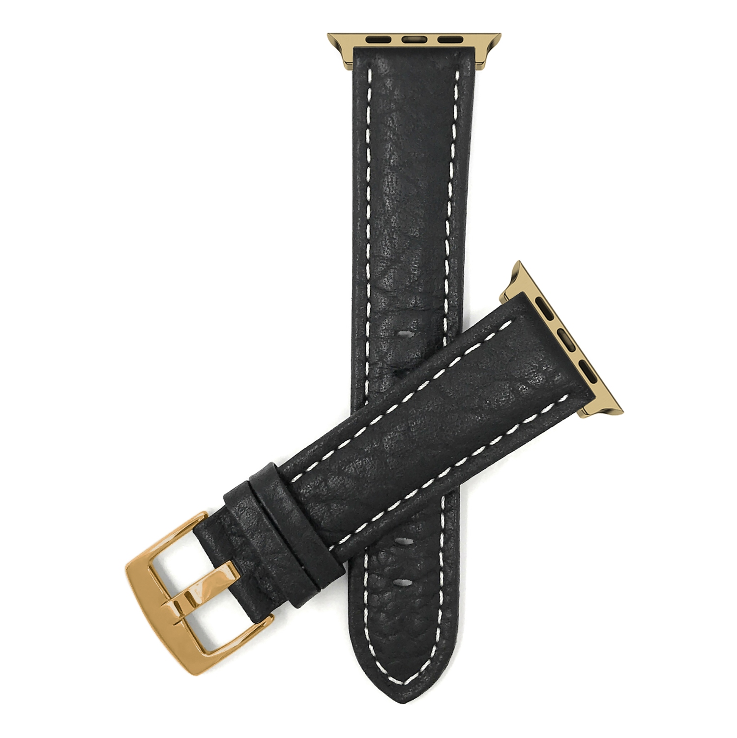 Bandini Extra Long (XL) Leather Watch Strap for Apple Watch Band 42mm / 44mm / 45mm / 49mm, Series 9 8 7 6 5 4 3 2 1 SE & Ultra, Black / Gold Hardware